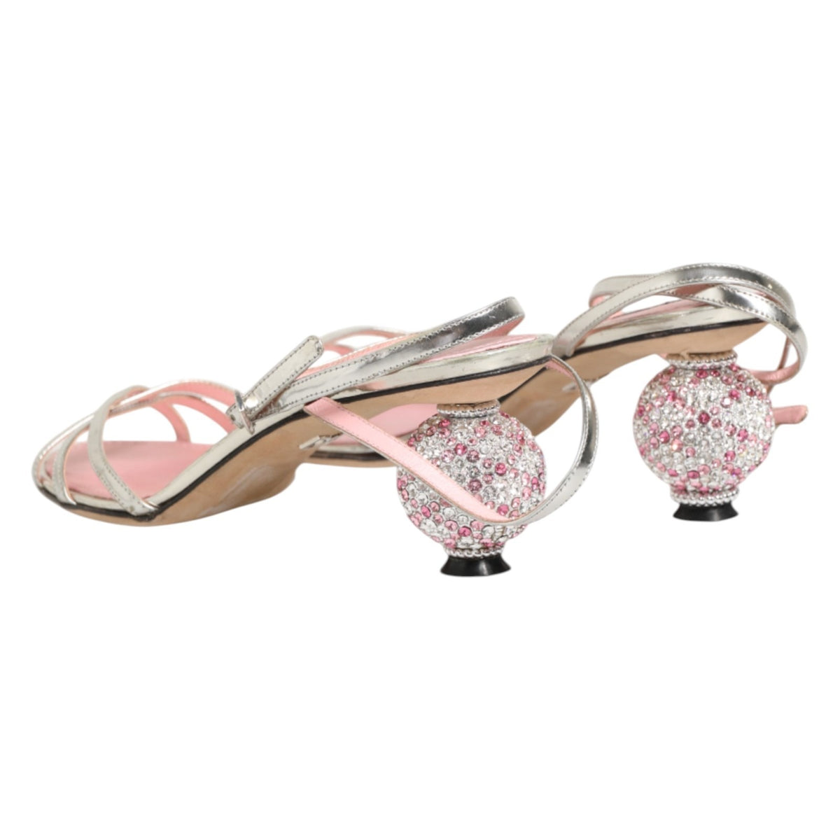 Dolce & Gabbana Pink Embellished Leather Ball-Heel Sandals Shoes