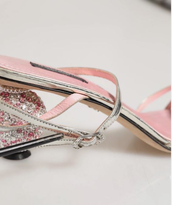 Dolce & Gabbana Pink Embellished Leather Ball-Heel Sandals Shoes