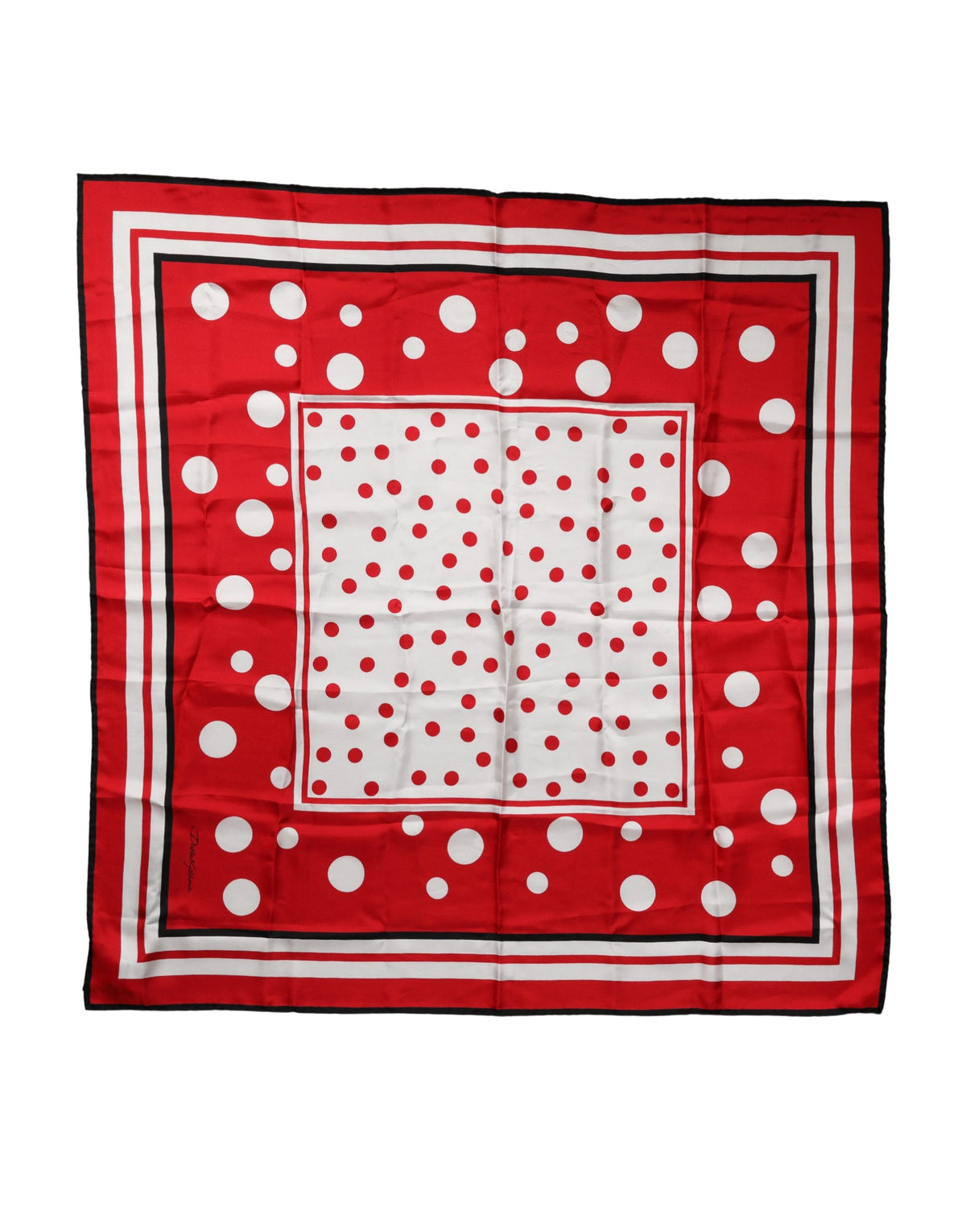Dolce & Gabbana Red Polka Dot Print Silk Square Foulard Scarf