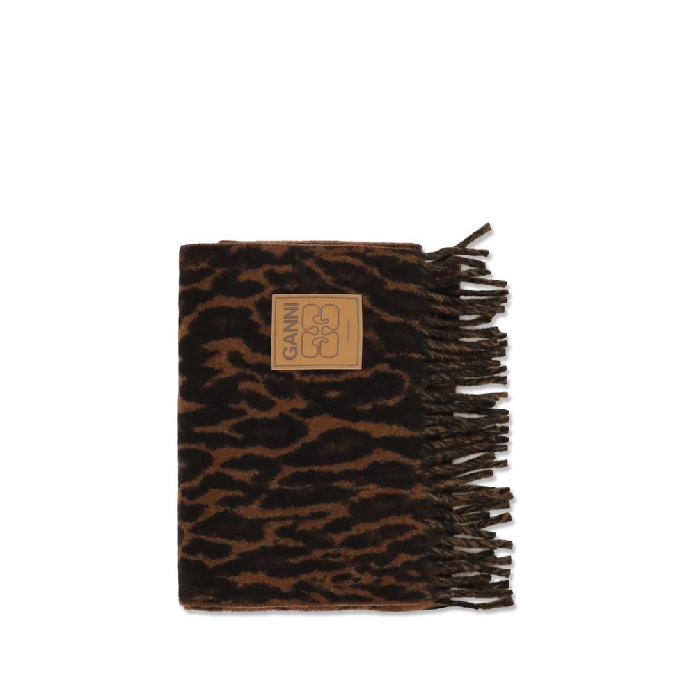 Ganni Brown Wool Oves Aries Scarf