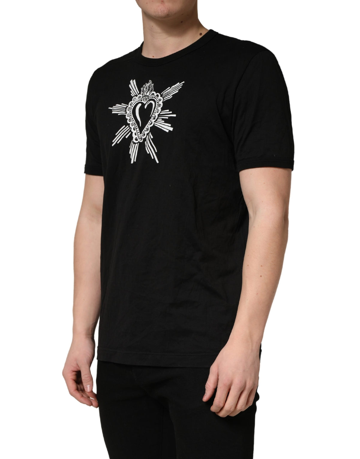Dolce & Gabbana Black Sacred Heart Cotton Crew Neck T-shirt