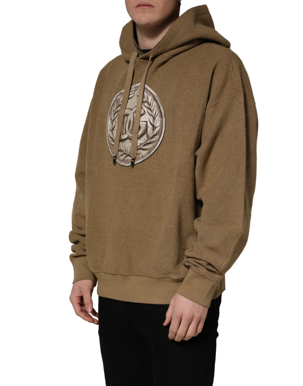 Dolce & Gabbana Brown Embossed Logo Hooded Sweatshirt Sweater
