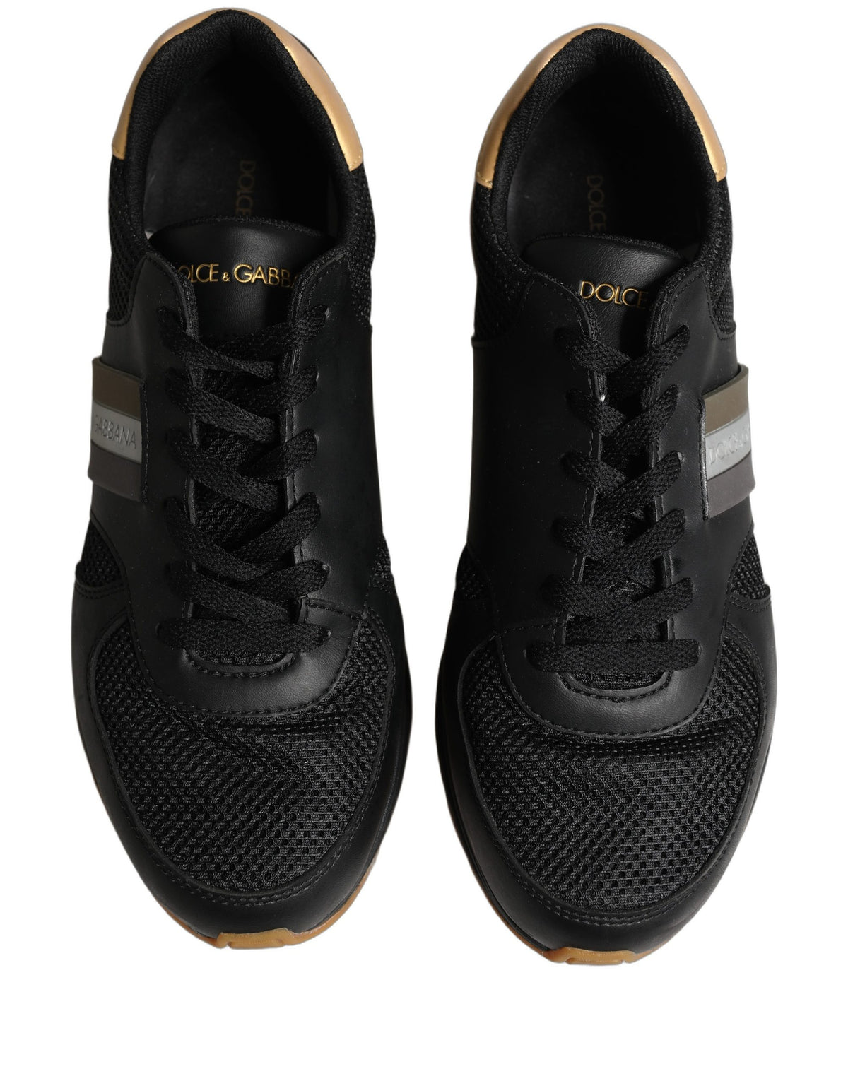 Dolce & Gabbana Black Gold Leather Low Top Sneakers Shoes