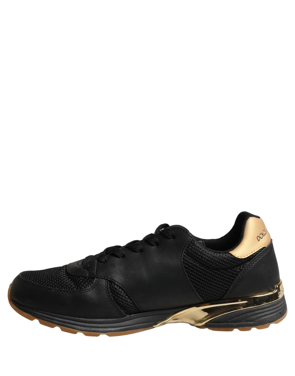 Dolce & Gabbana Black Gold Leather Low Top Sneakers Shoes
