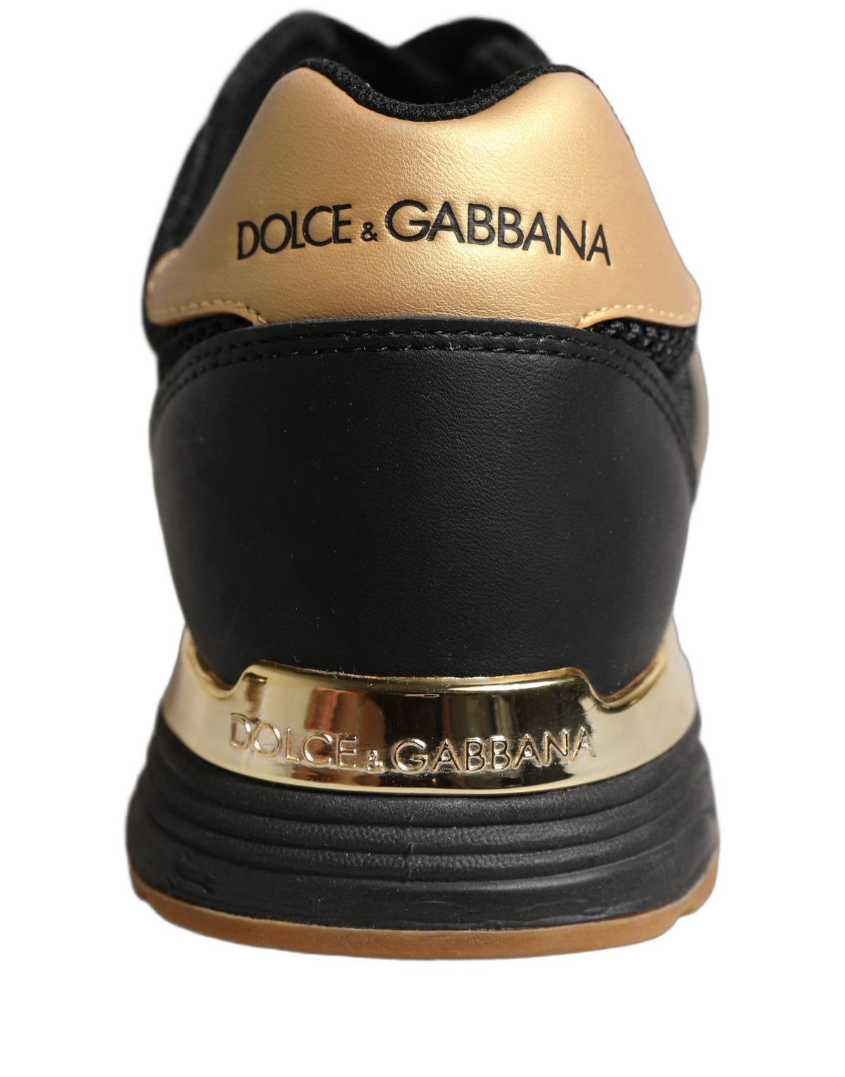 Dolce & Gabbana Black Gold Leather Low Top Sneakers Shoes