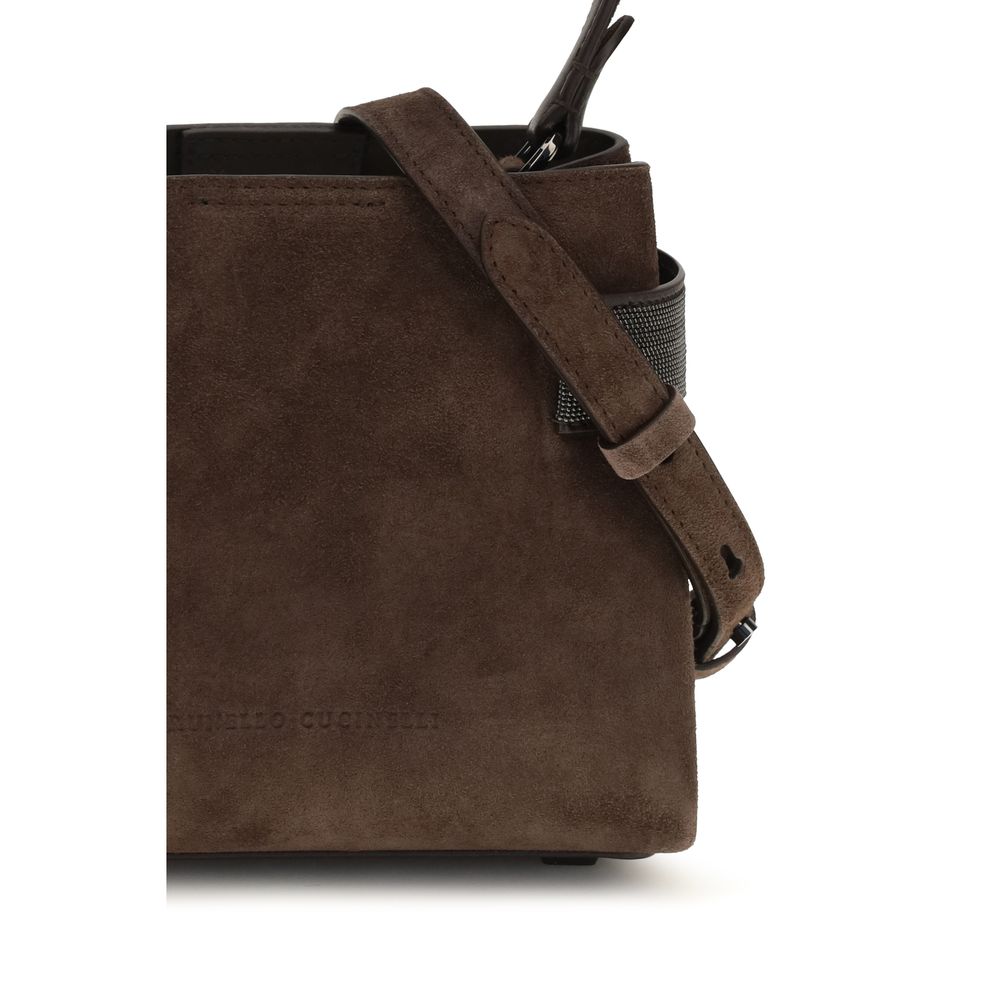 Brunello Cucinelli Brown Calf Leather Bos Taurus Shoulder Bag