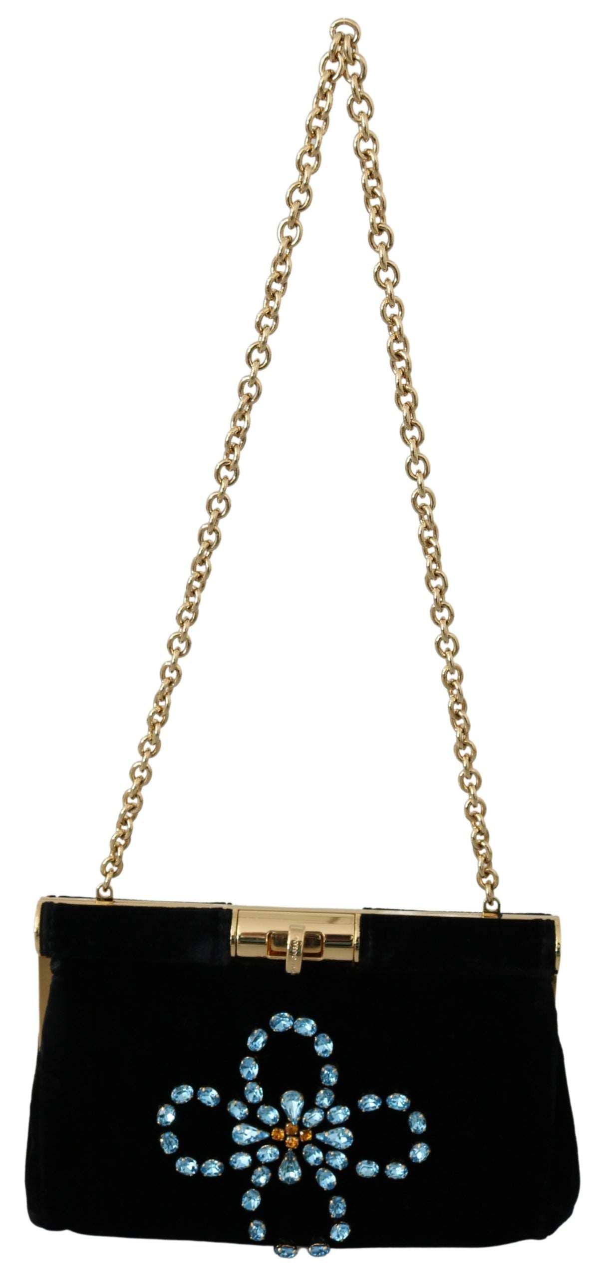 Dolce & Gabbana Velvet Evening Party Crossbody with Crystal Studs