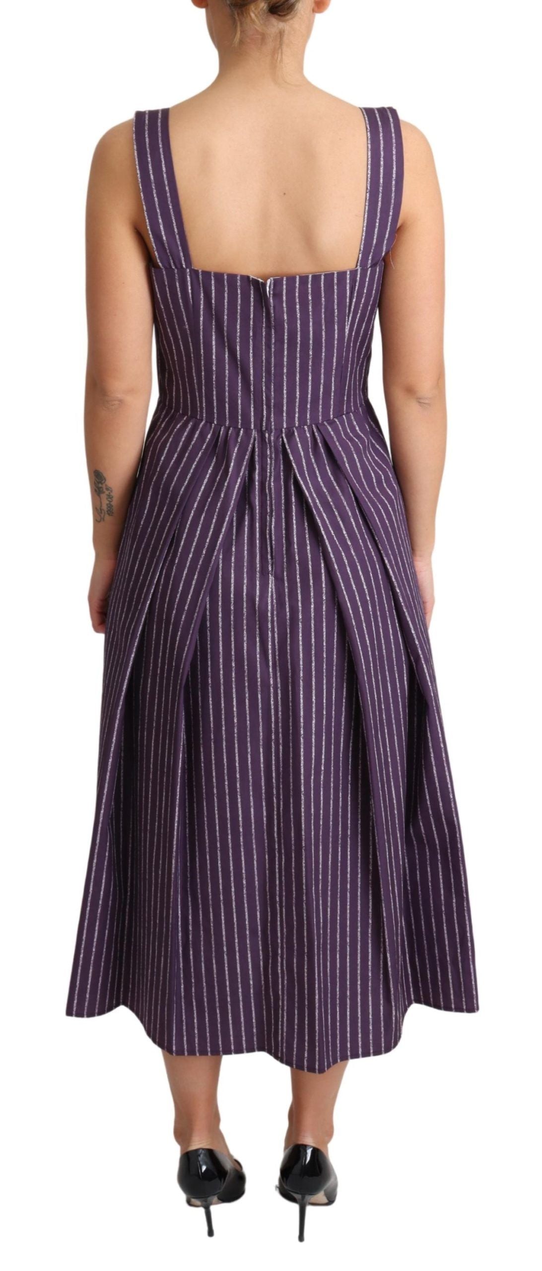 Dolce & Gabbana Elegant Sleeveless A-Line Purple Stripe Dress