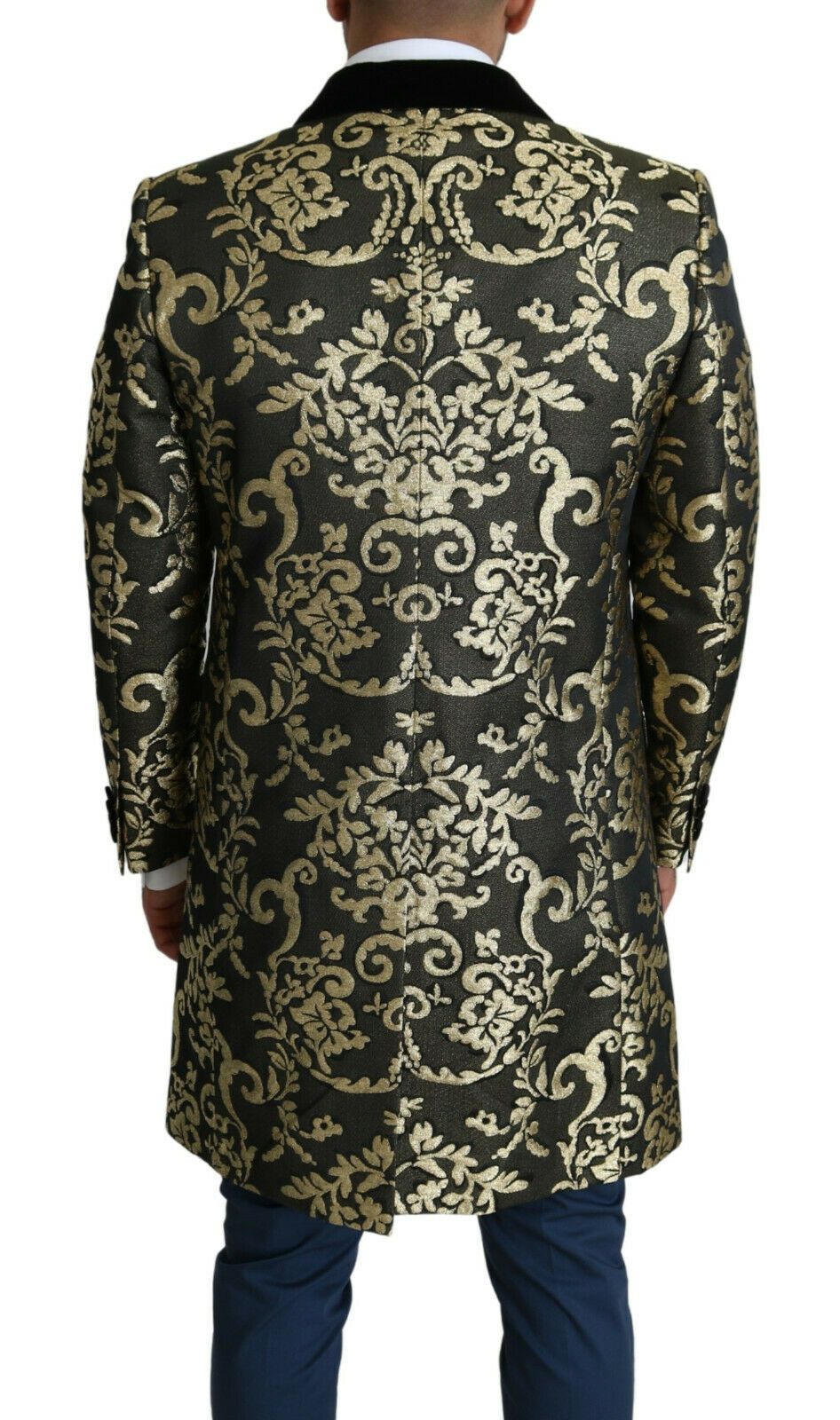 Dolce & Gabbana Gold Black Sicilia Jacquard Double-Breasted Coat