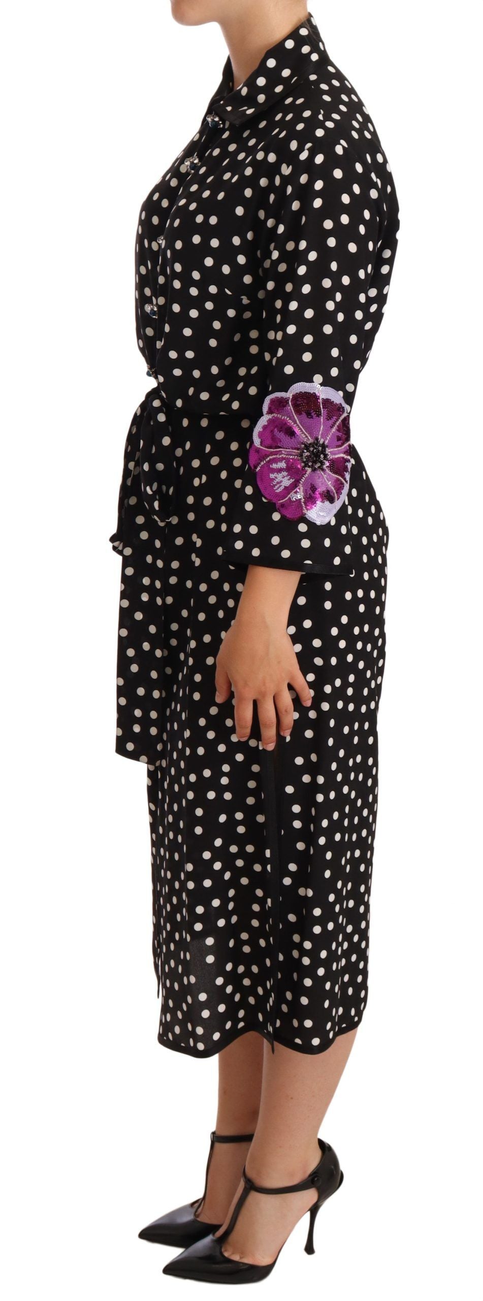 Dolce & Gabbana Elegant Silk Polka Dot Sequin Midi Dress