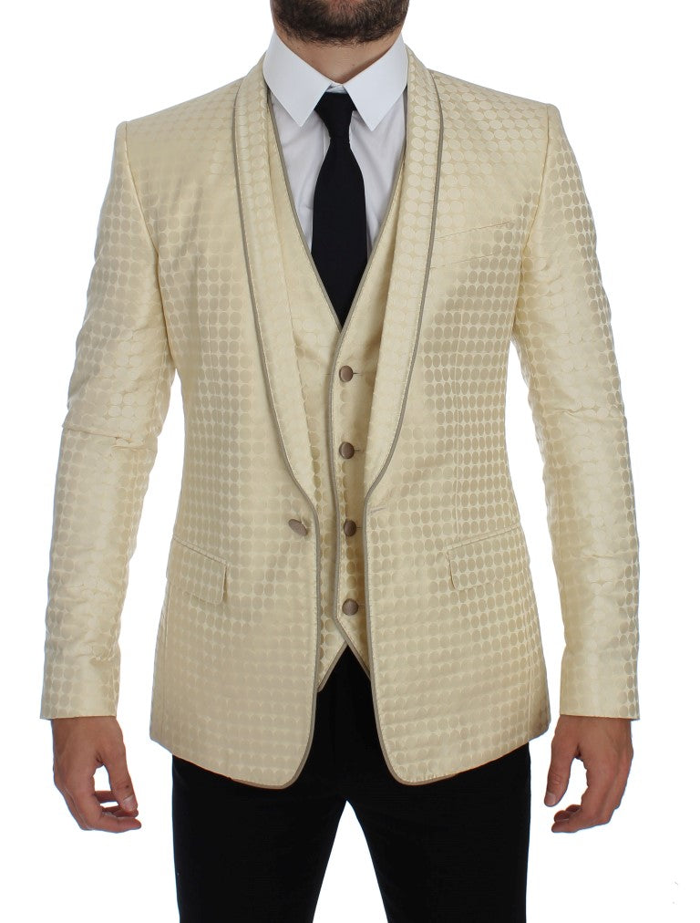 Dolce & Gabbana Sophisticated Beige Polka Dotted Blazer & Vest