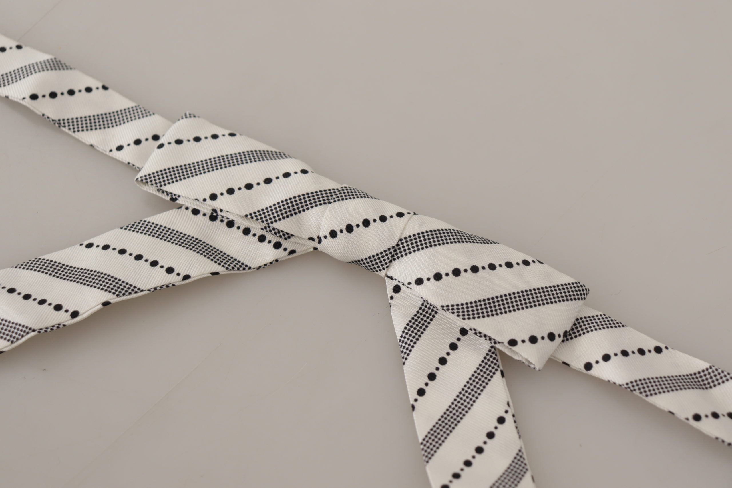 Dolce & Gabbana White Black Polka Dot 100% Silk Neck Papillon Bow Tie