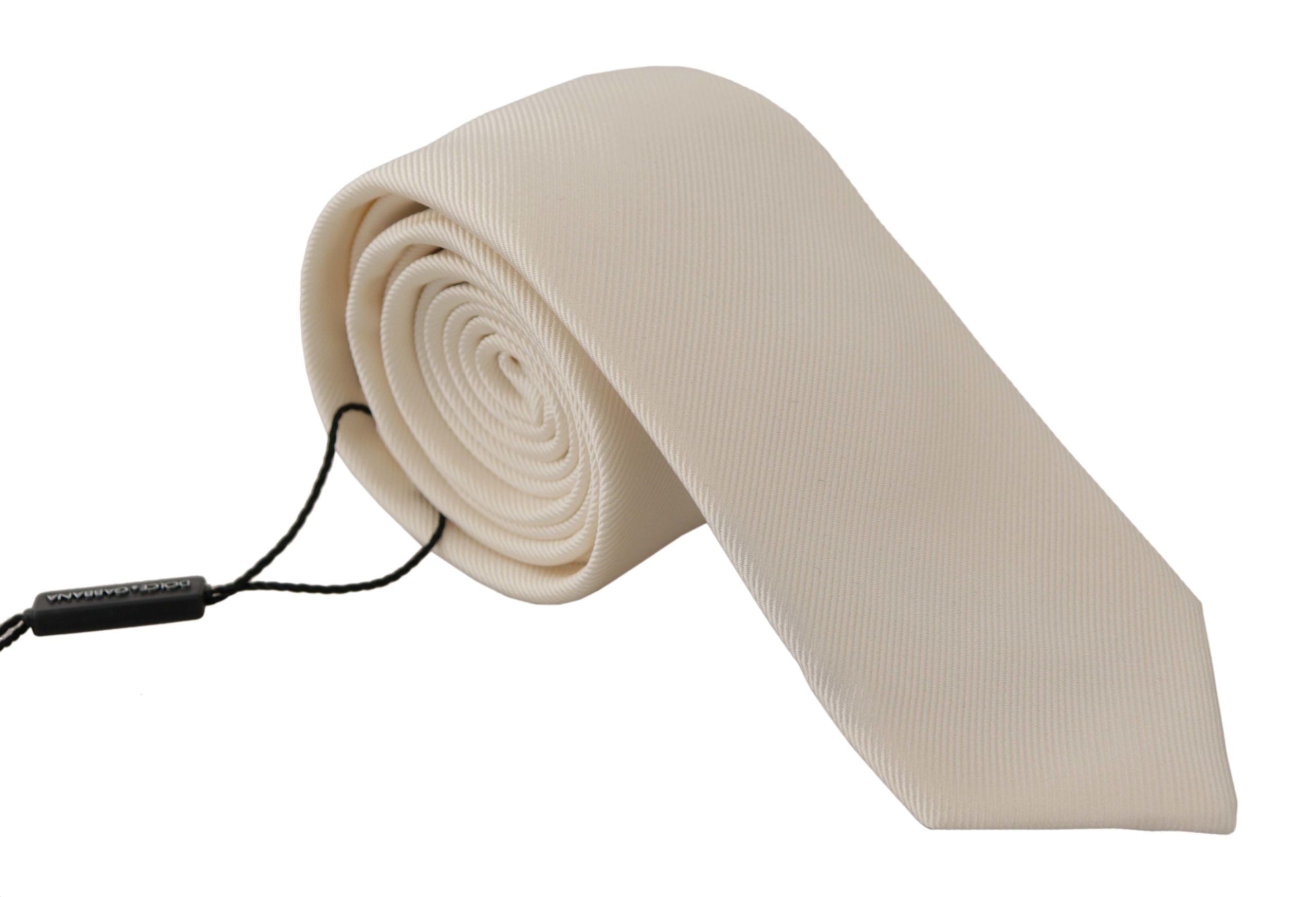 Dolce & Gabbana Off-White 100% Silk Slim Adjustable  Accessory Necktie