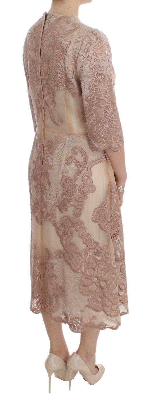 Dolce & Gabbana Elegant Pink Lace Embroidered Shift Dress