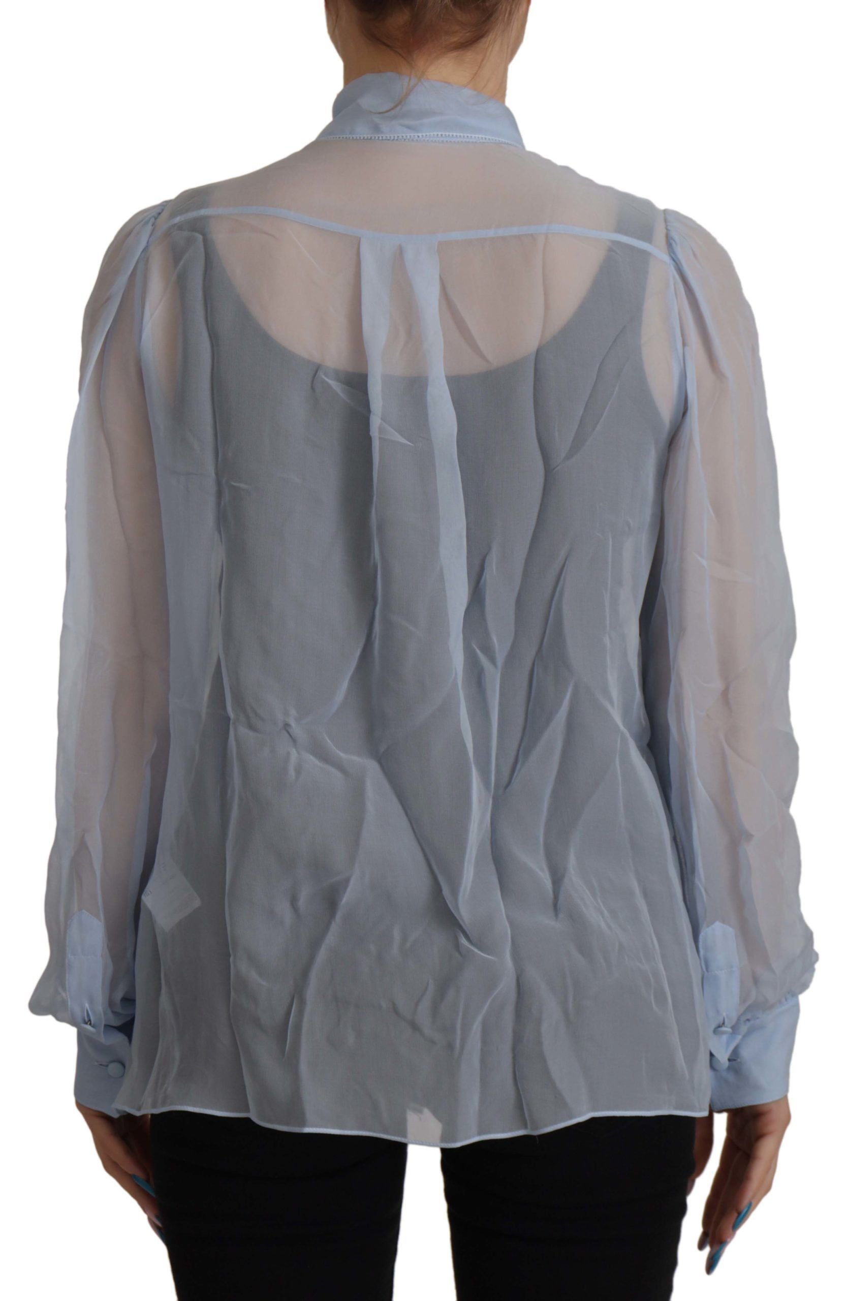 Dolce & Gabbana Elegant Silk Ascot Collar Blouse in Light Blue