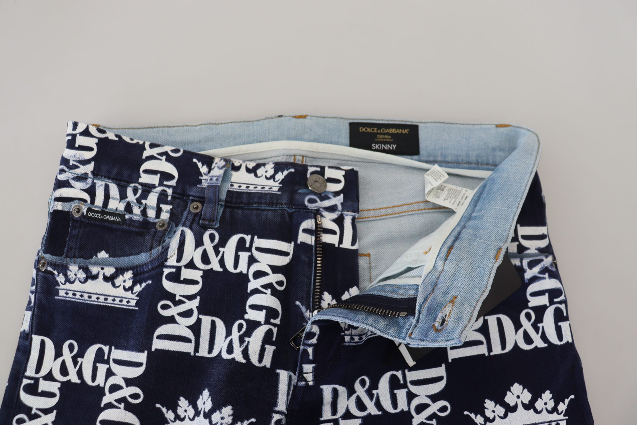 Dolce & Gabbana Elegant Crown Print Denim Pants