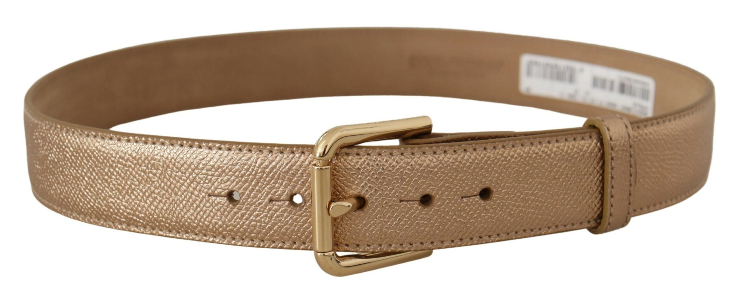 Dolce & Gabbana Chic Rose Gold Leather Belt with Logo Buckle