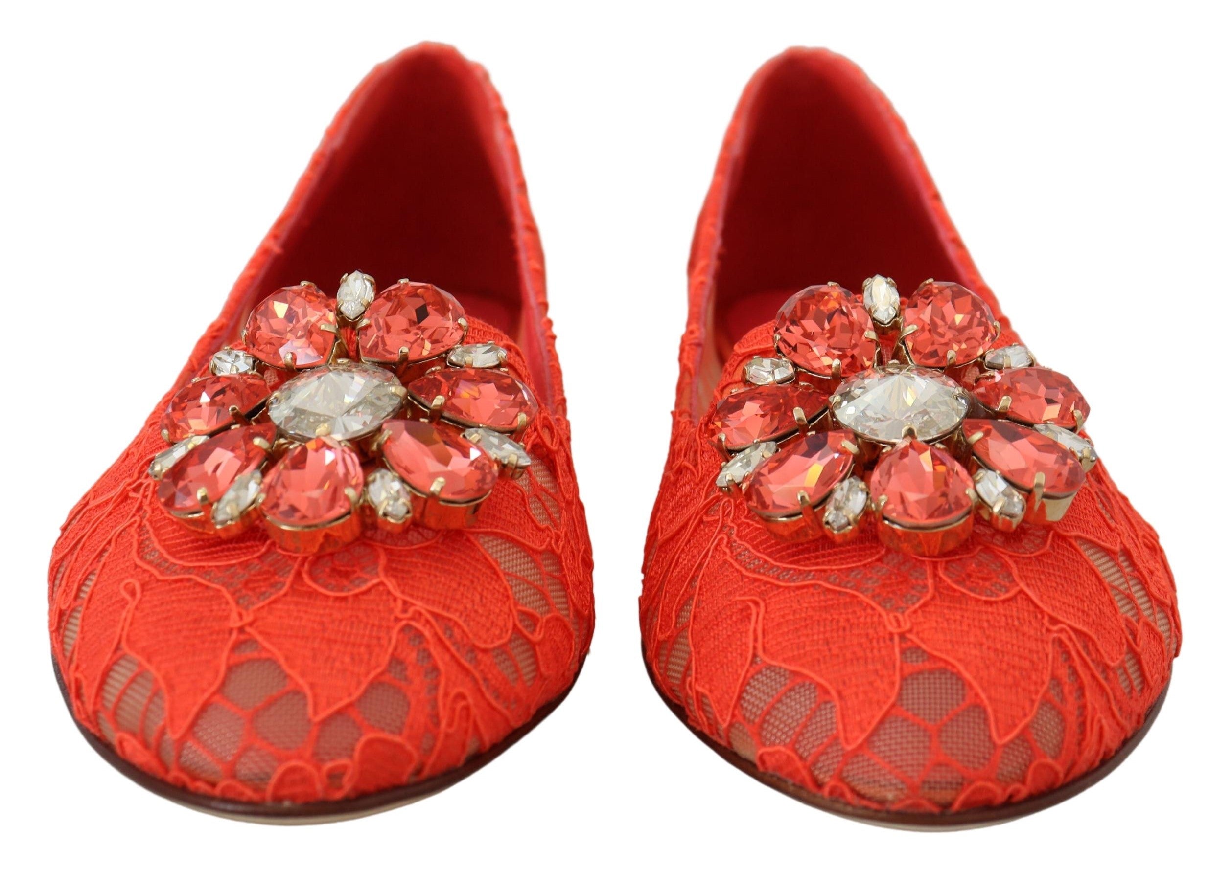 Dolce & Gabbana Elegant Lace Vally Flats in Coral Red