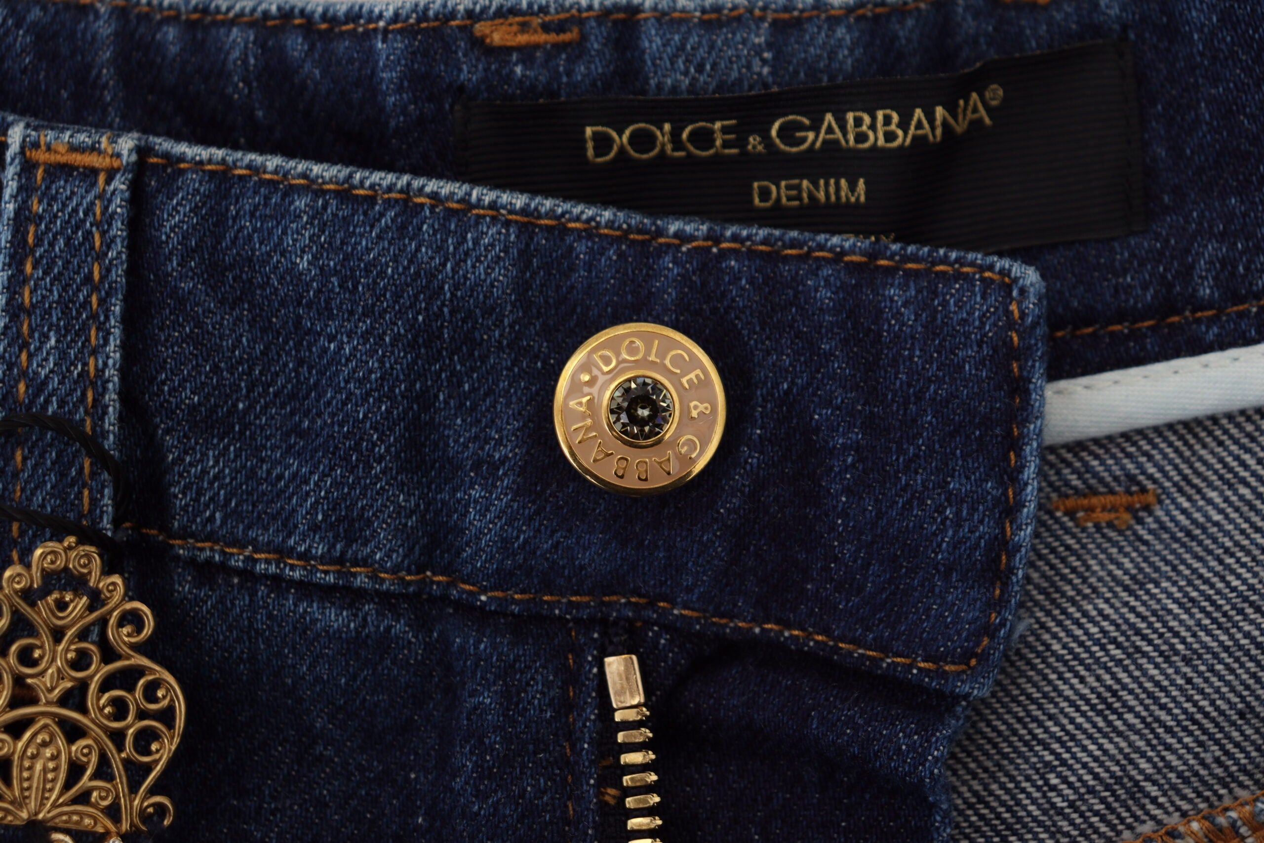 Dolce & Gabbana Embellished Straight Leg Designer Jeans