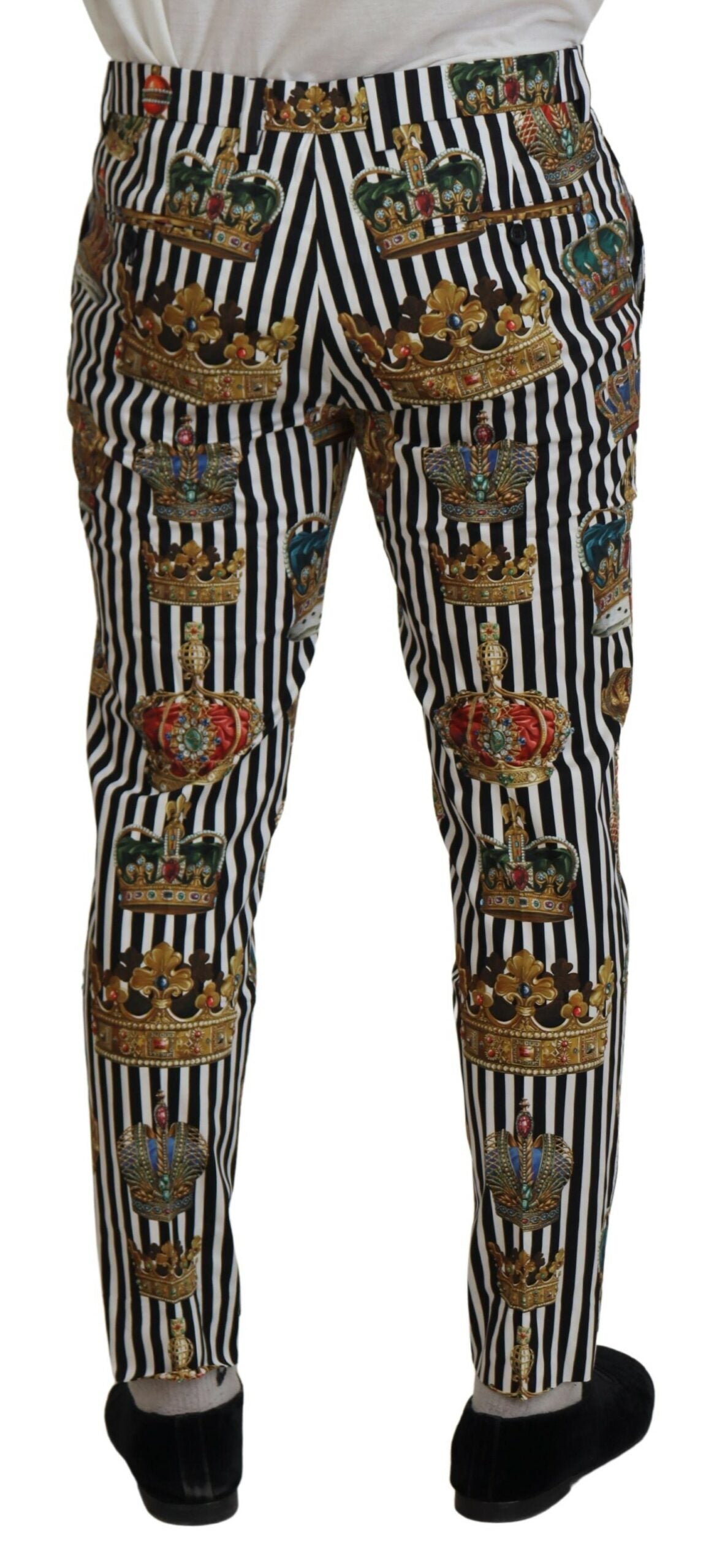 Dolce & Gabbana Elegant Gold Crown Stripe Chino Pants