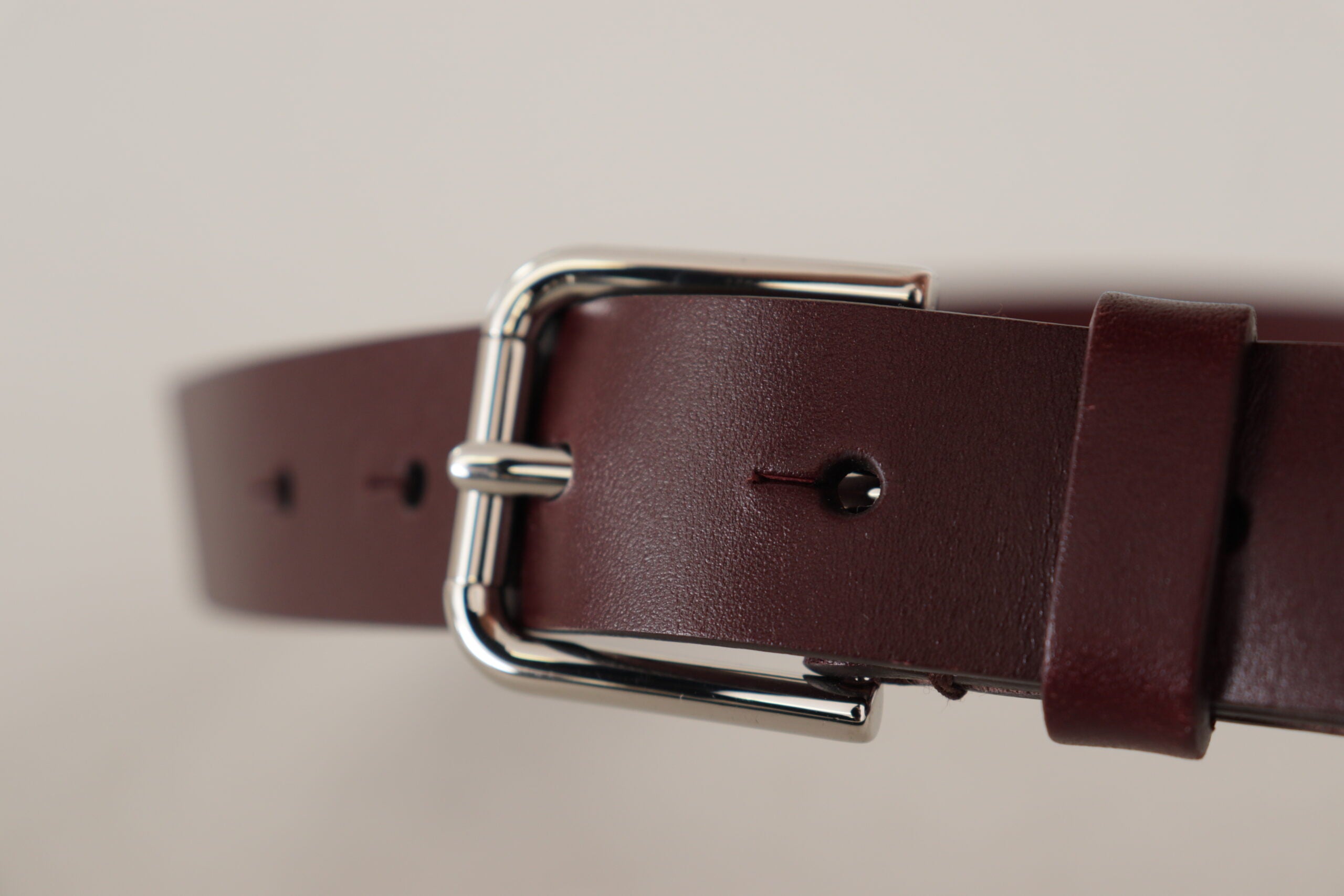 Dolce & Gabbana Maroon Luxe Leather Belt with Metal Buckle