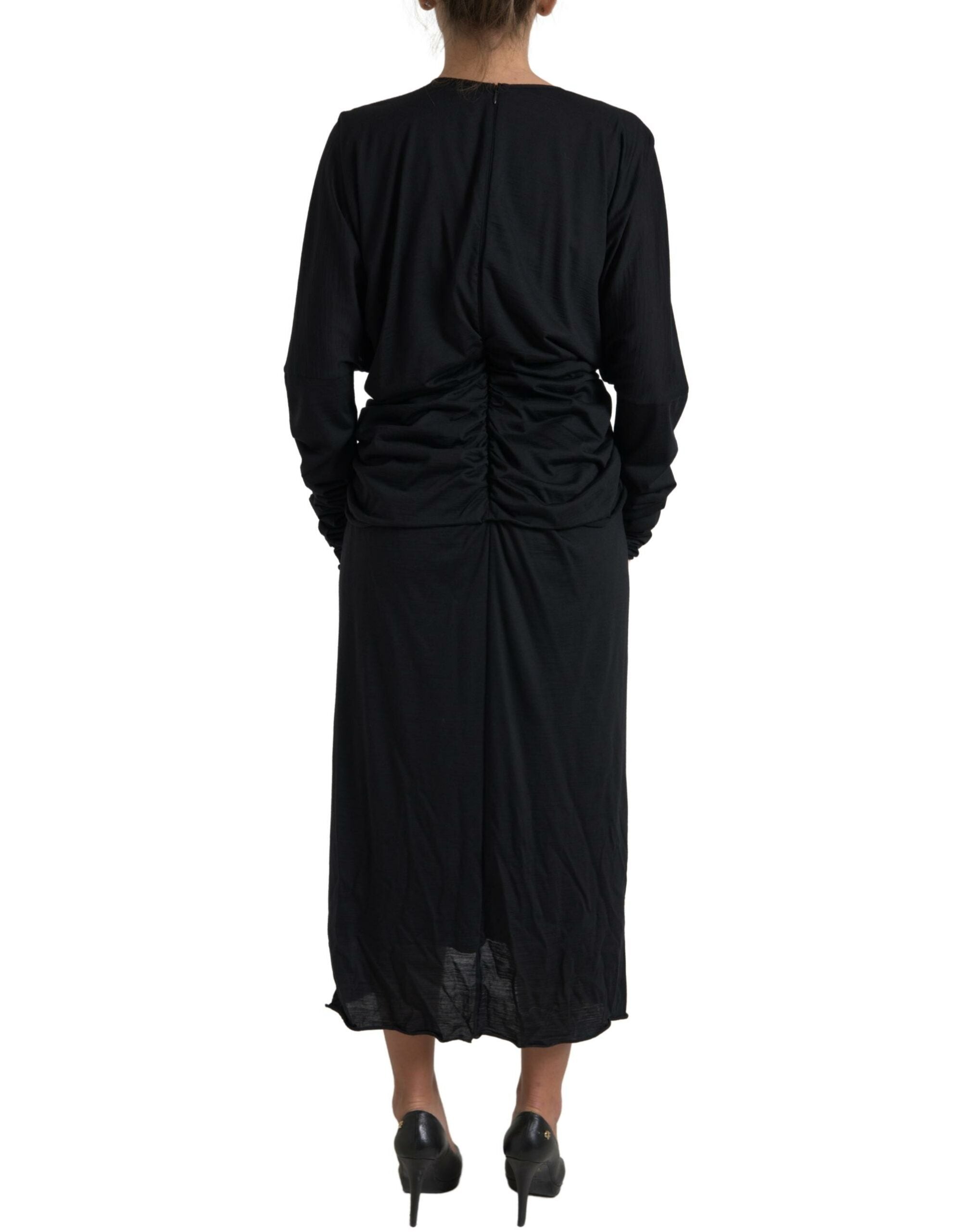 Dolce & Gabbana Elegant Black Wool Wrap Dress