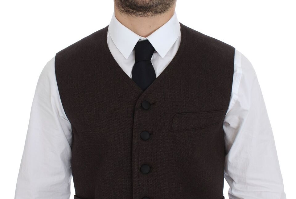 Dolce & Gabbana Elegant Brown Cotton Blend Dress Vest