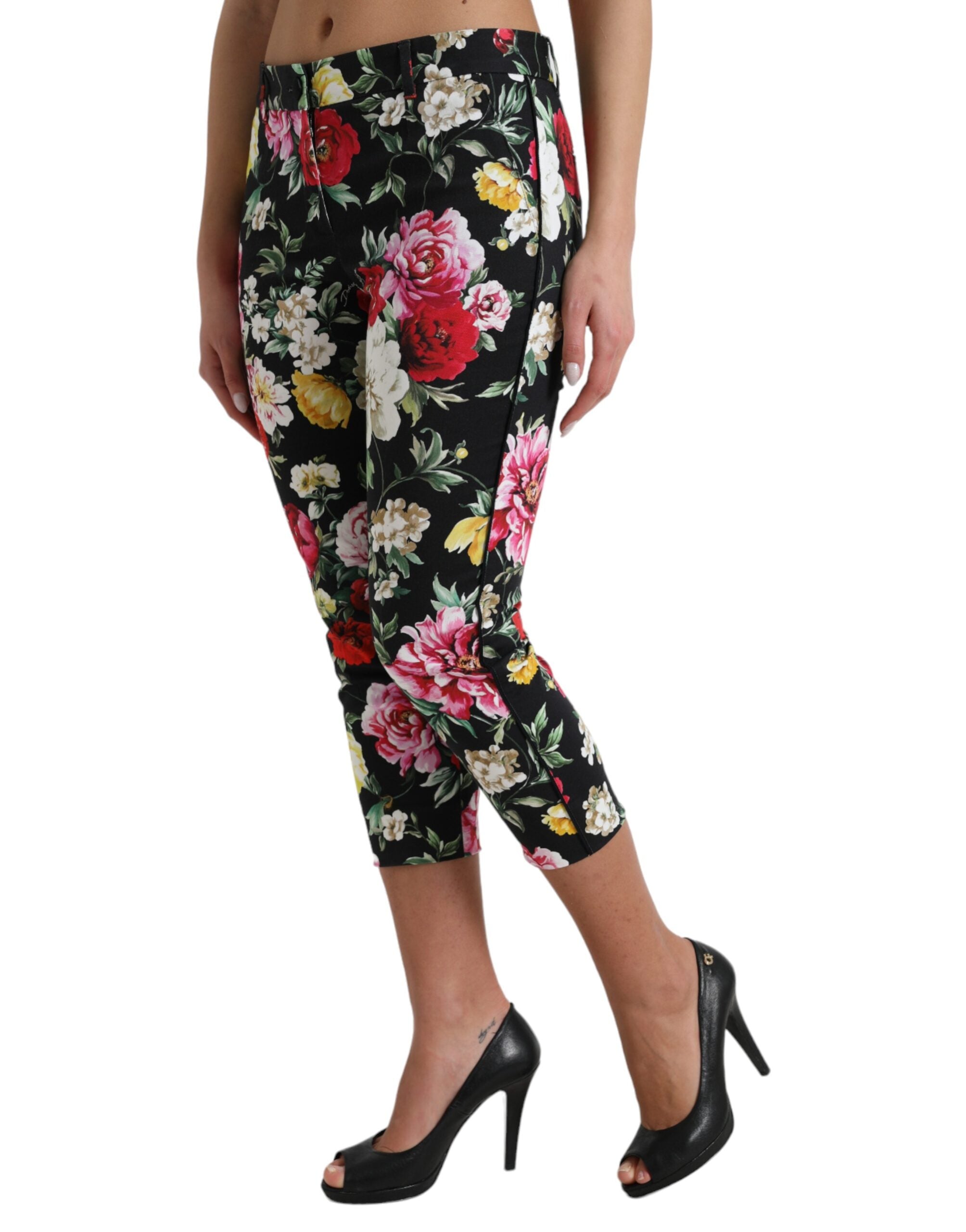 Dolce & Gabbana Elegant Floral Mid Waist Cropped Pants