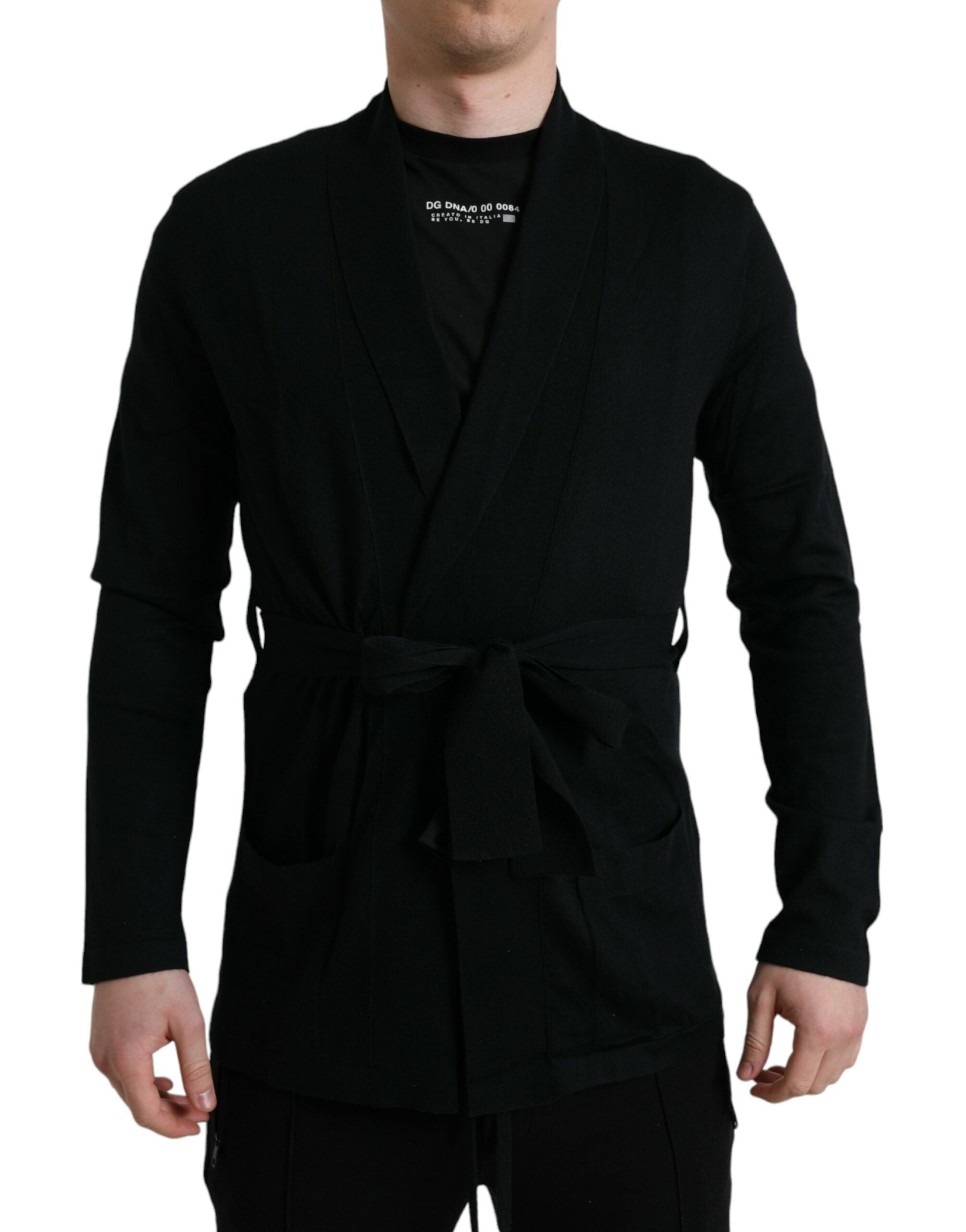 Dolce & Gabbana Elegant Black Cashmere Robe with Waist Belt