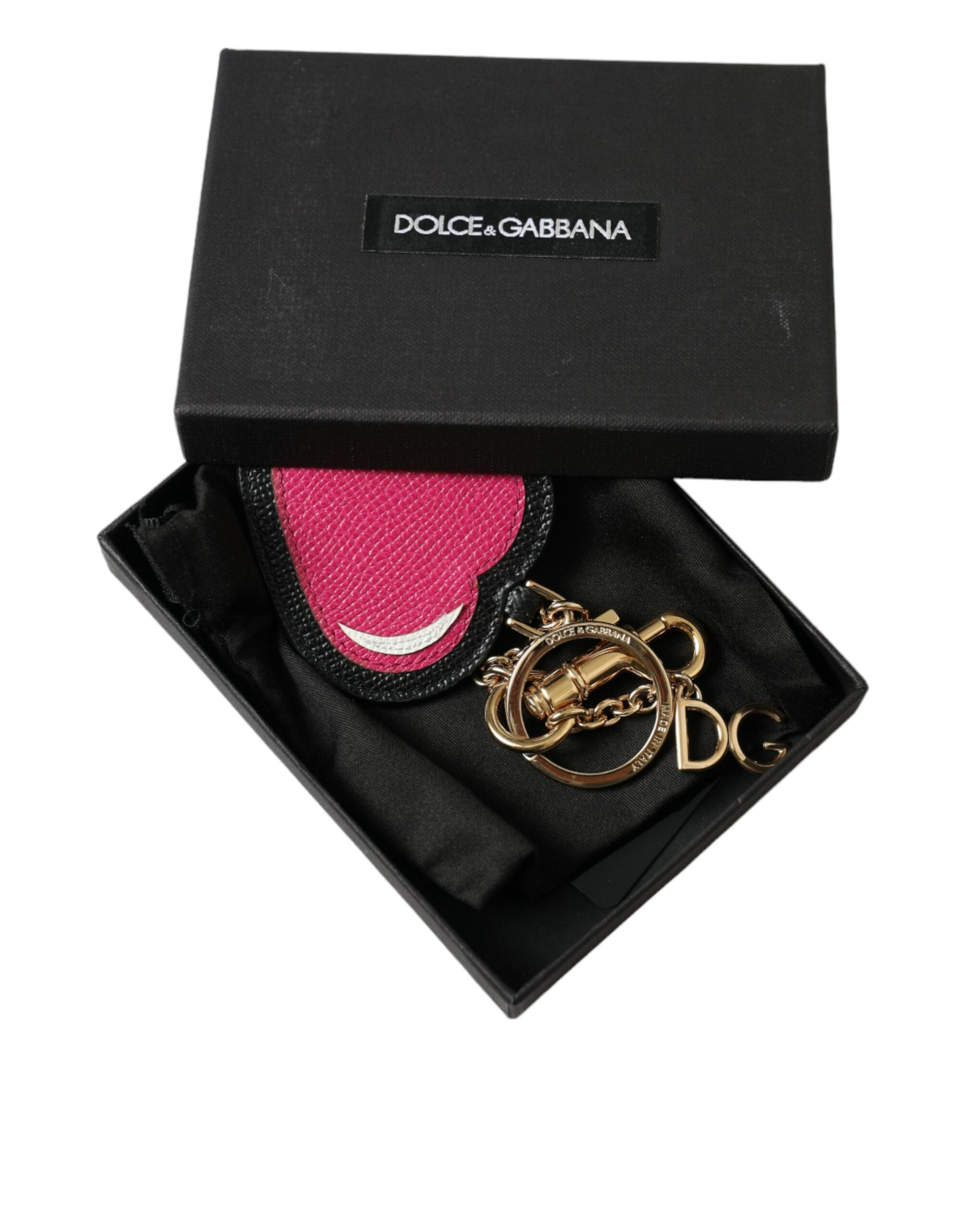 Dolce & Gabbana Stunning Gold and Pink Leather Keychain