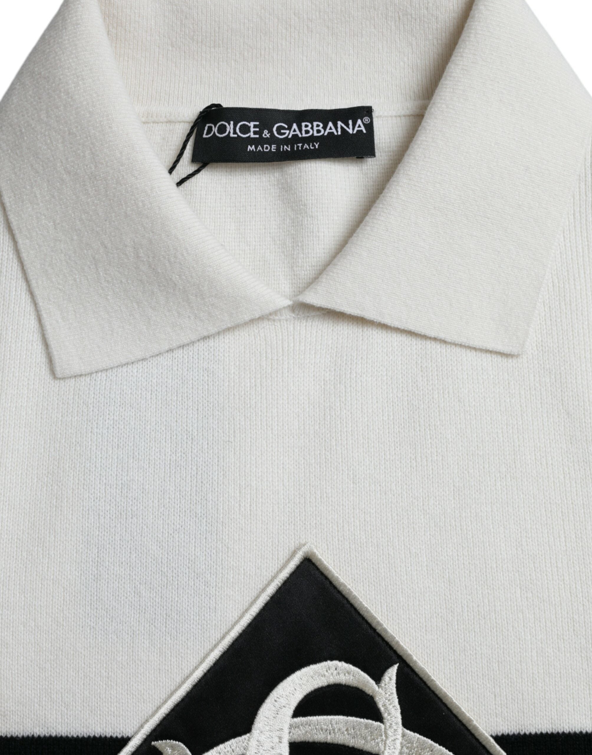 Dolce & Gabbana White DG Logo Collared Henley Shirt T-shirt