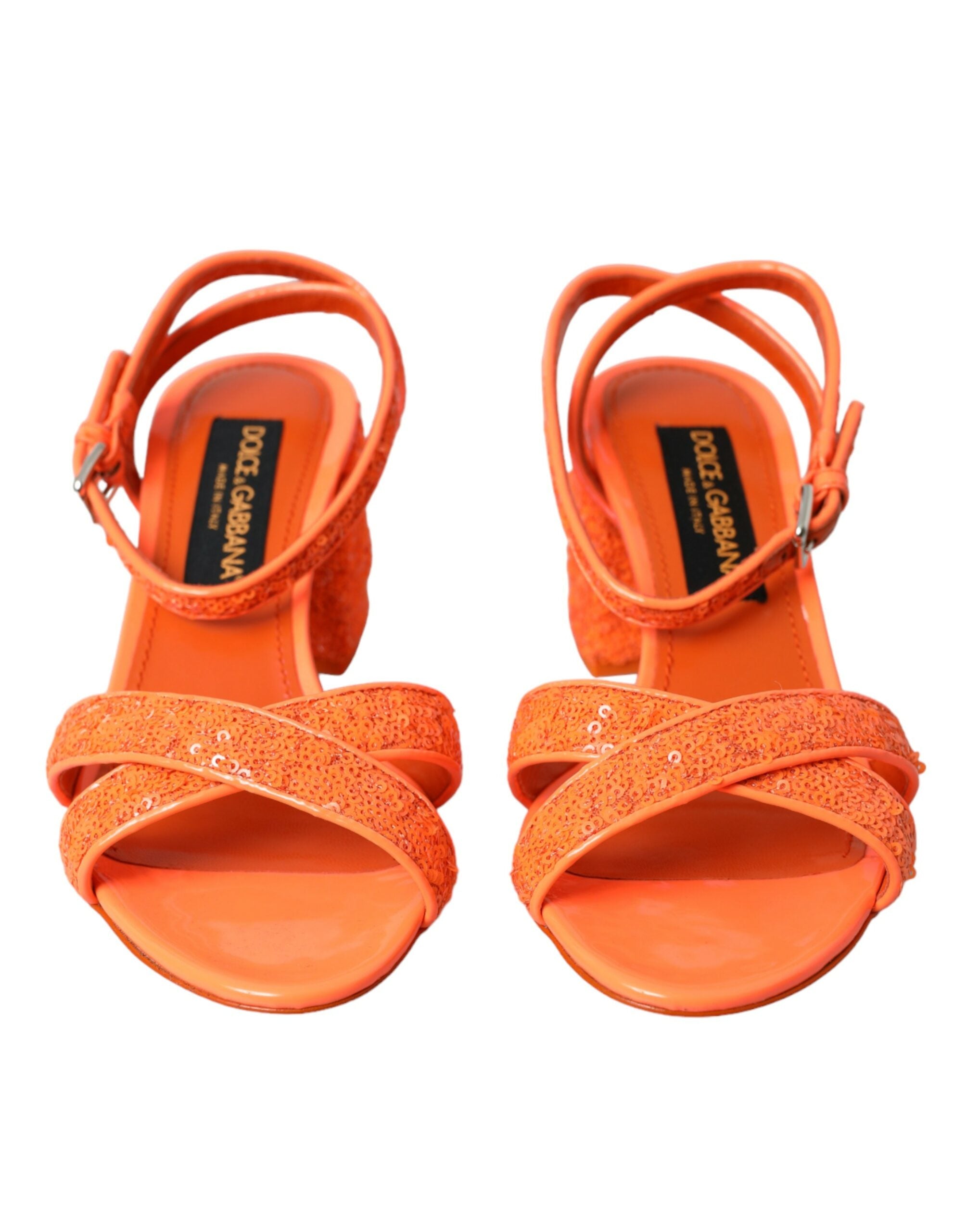 Dolce & Gabbana Orange Sequin Ankle Strap Sandals Shoes