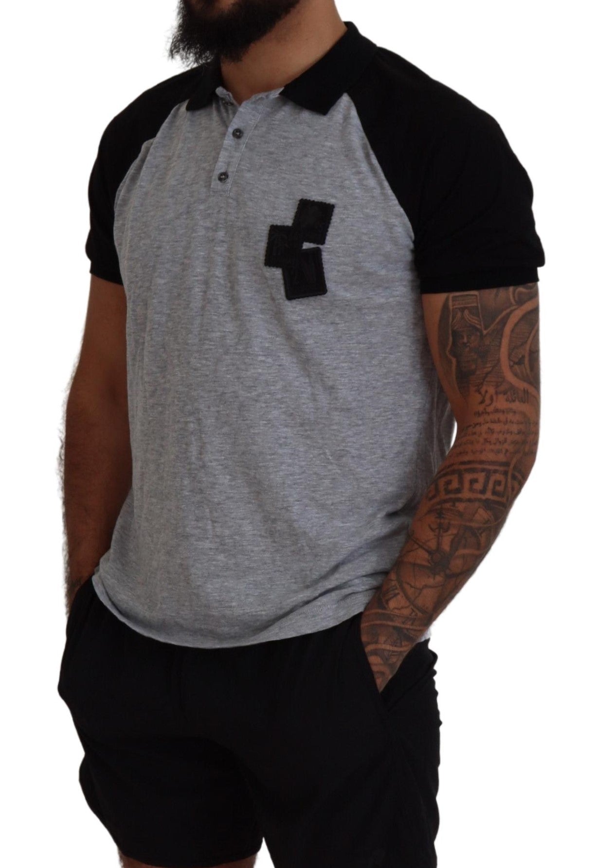 Dsquared² Gray Black Cotton Short Sleeves Collared T-shirt