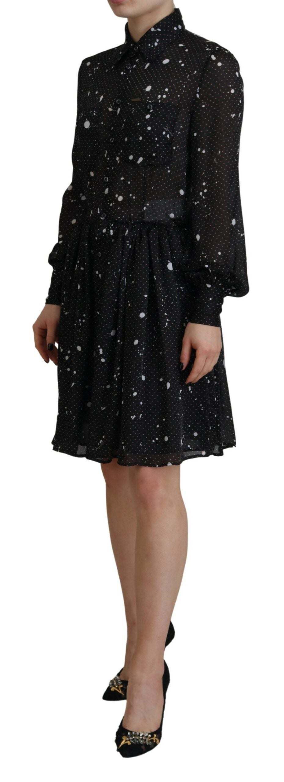 Dsquared² Black Polka Dot Long Sleeves Button Down Dress