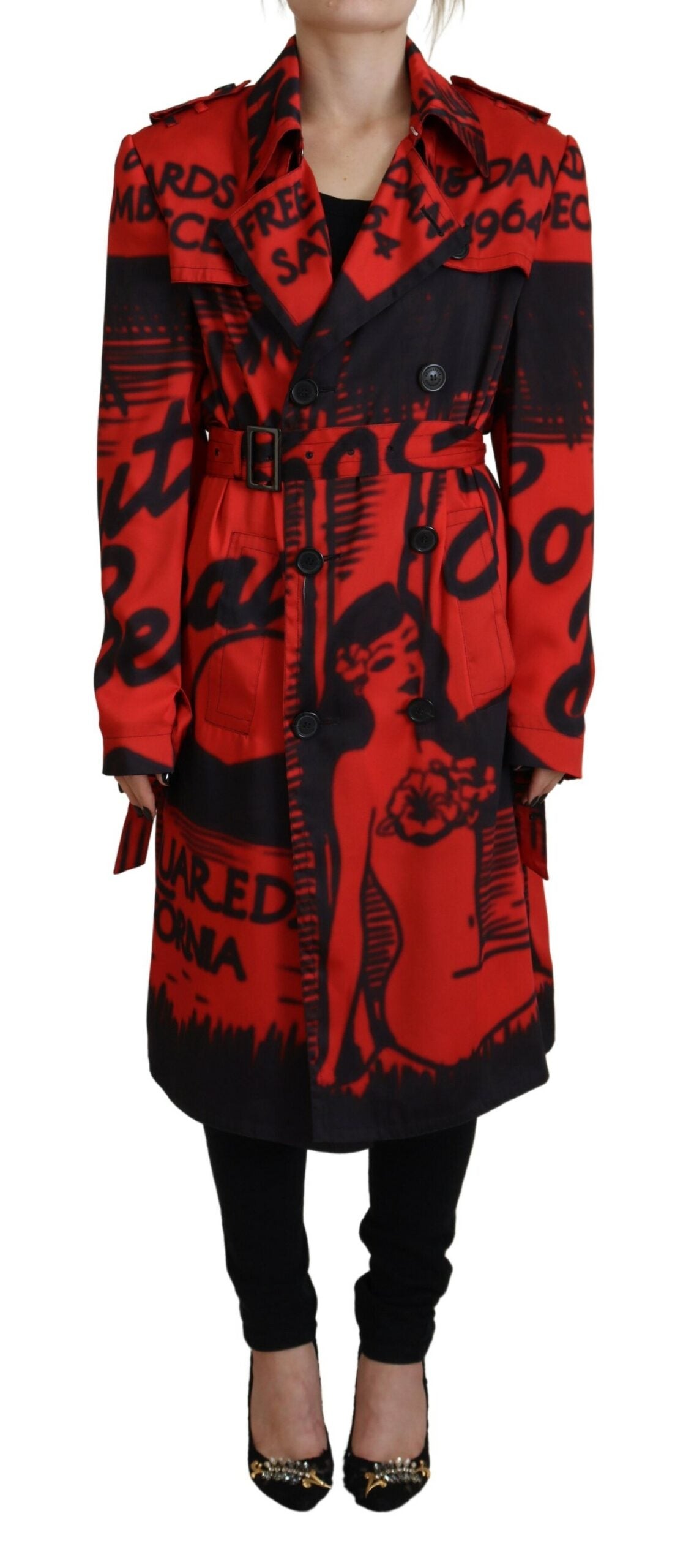 Dsquared² Red Printed Button Collared Desigual Coat Jacket