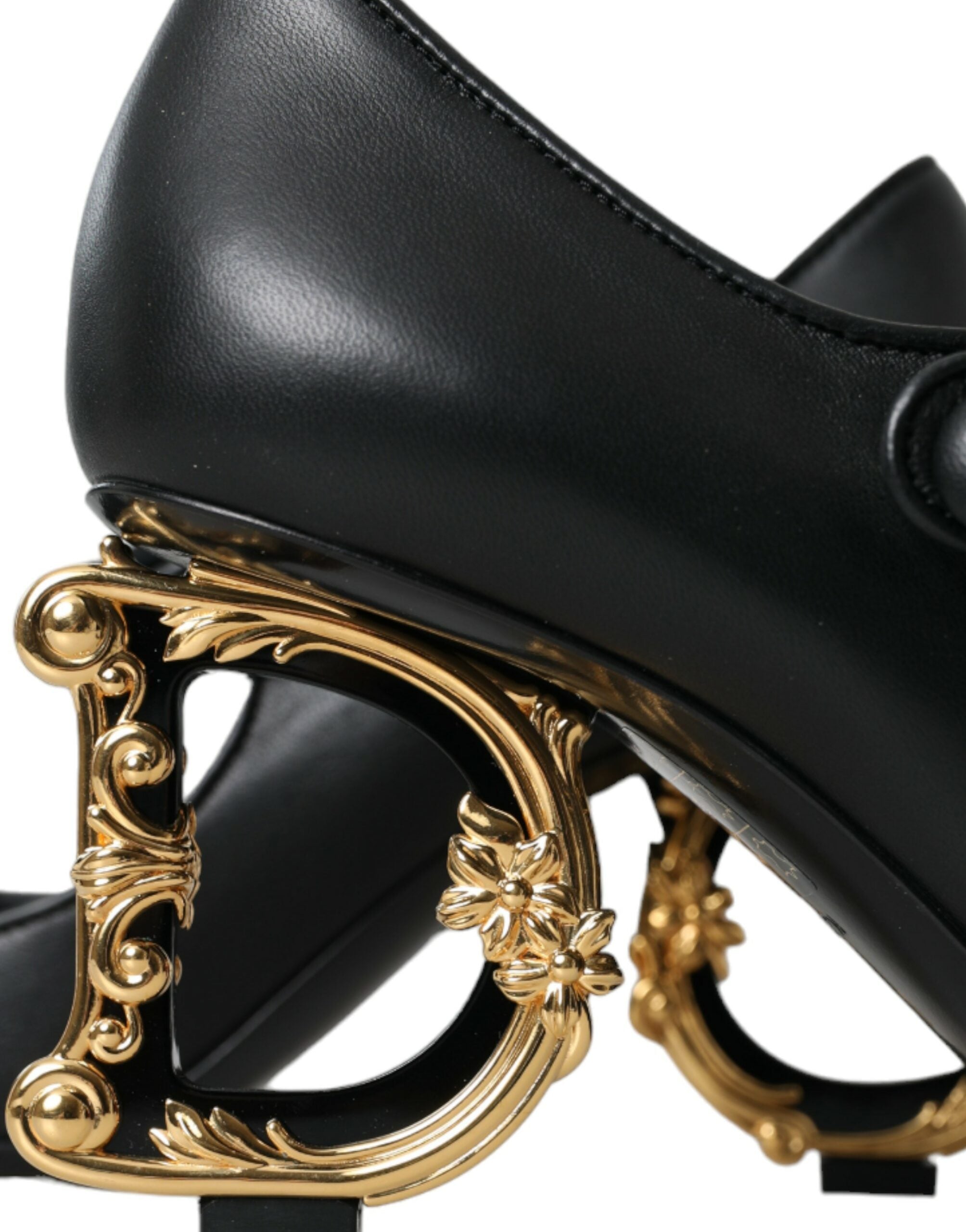 Dolce & Gabbana Black Leather Logo Heels Mary Janes Pumps Shoes