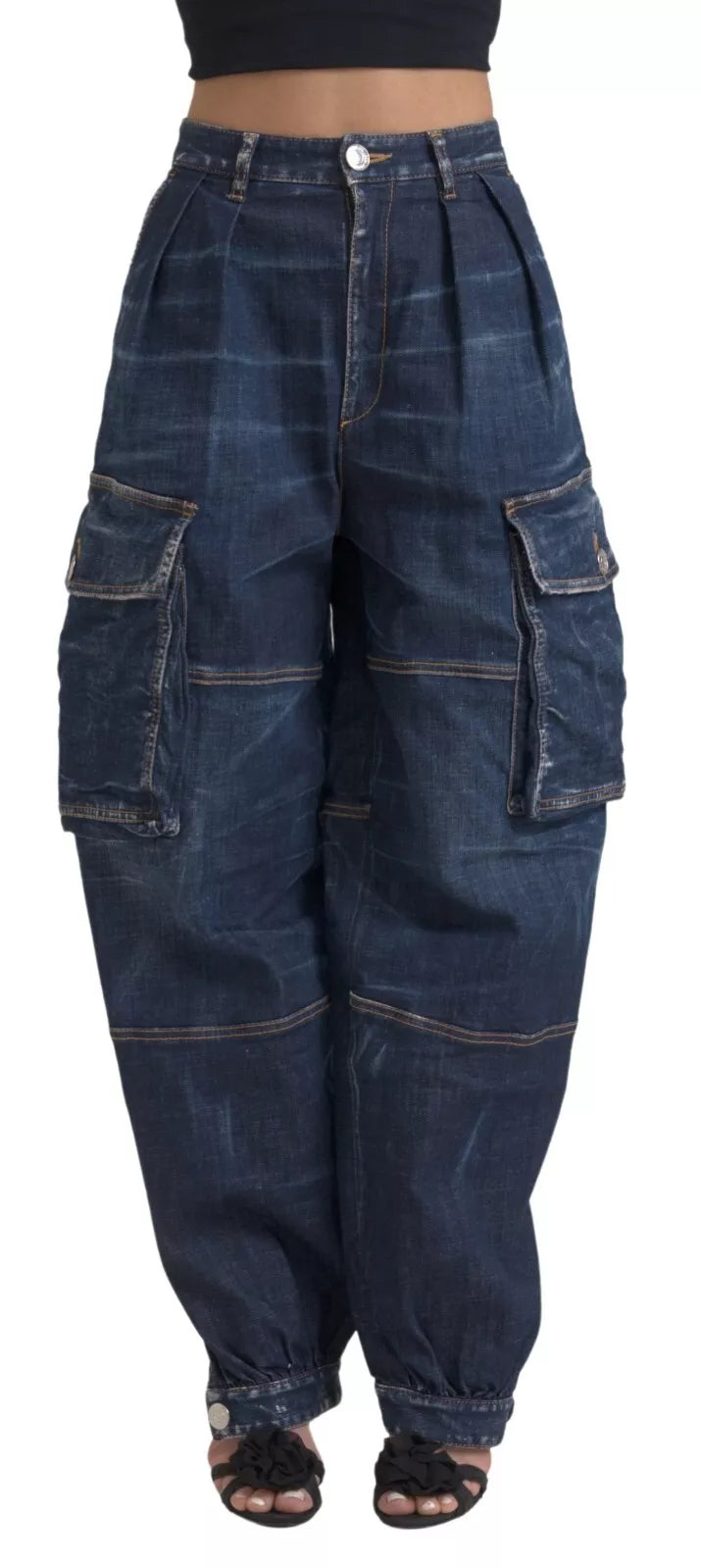 Dsquared² Blue High Waist Cotton Cargo Baggy Denim Jeans