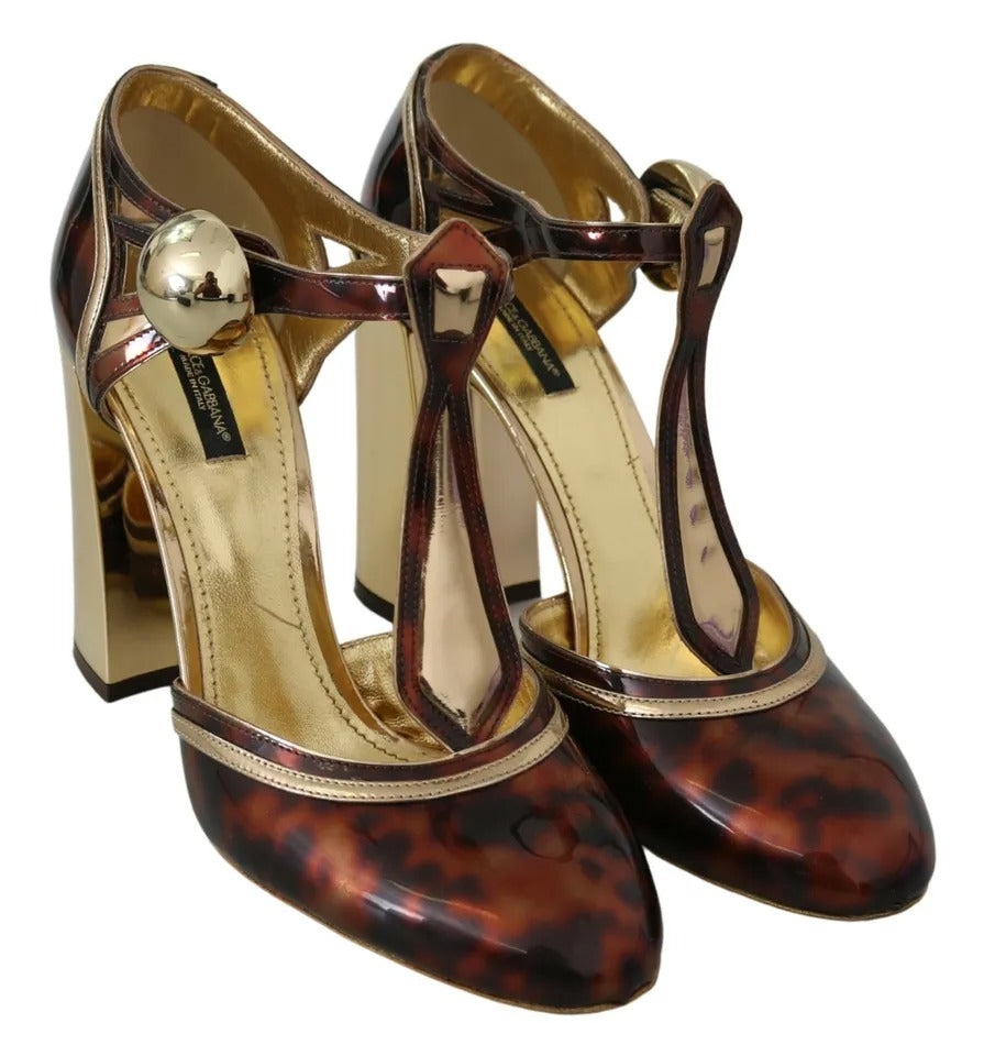 Dolce & Gabbana Gold Leopard T-strap Pumps Sandals Shoes