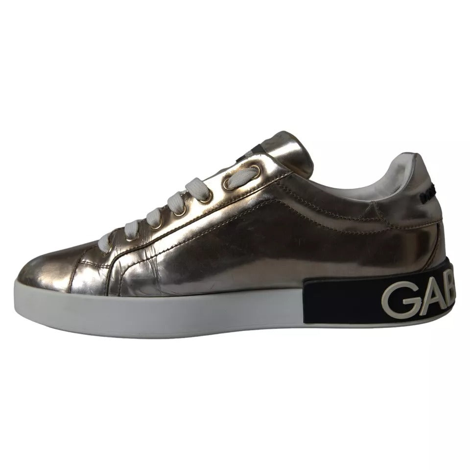 Dolce & Gabbana Bronze Leather Logo Sneaker Portofino Shoes