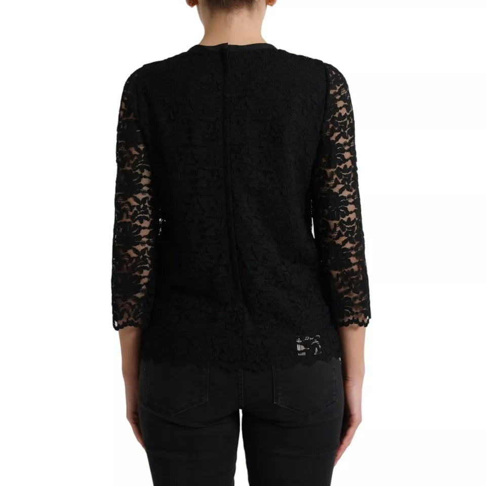 Dolce & Gabbana Black Floral Lace Blouse T-shirt Staff Top