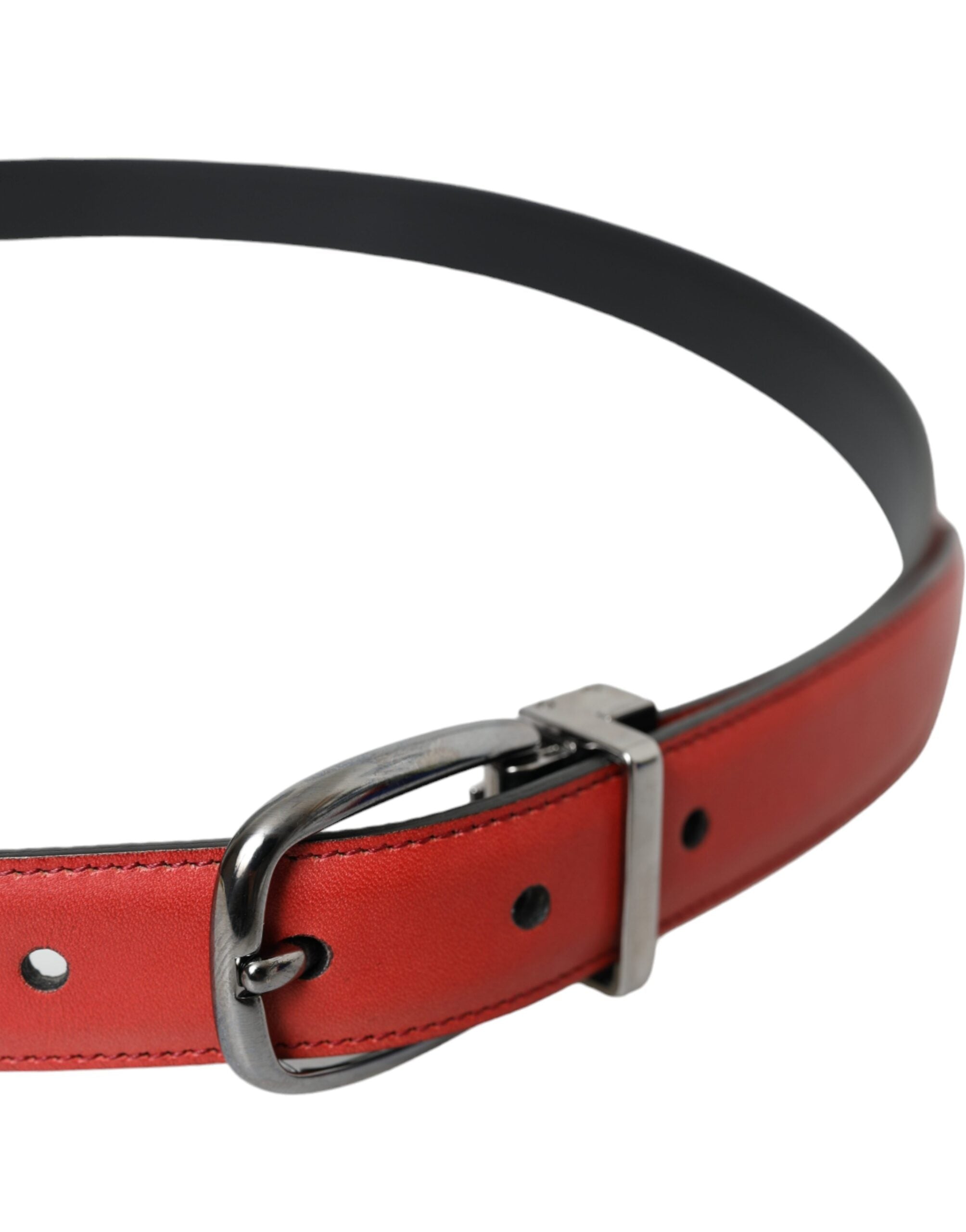 Dolce & Gabbana Red Leather Silver Metal Buckle Belt Men