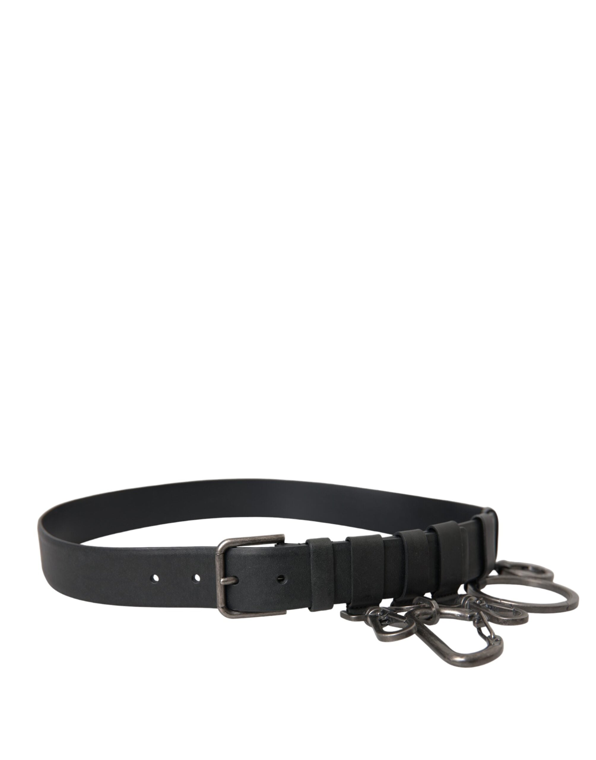 Dolce & Gabbana Black Calf Leather Silver Metal Buckle Belt