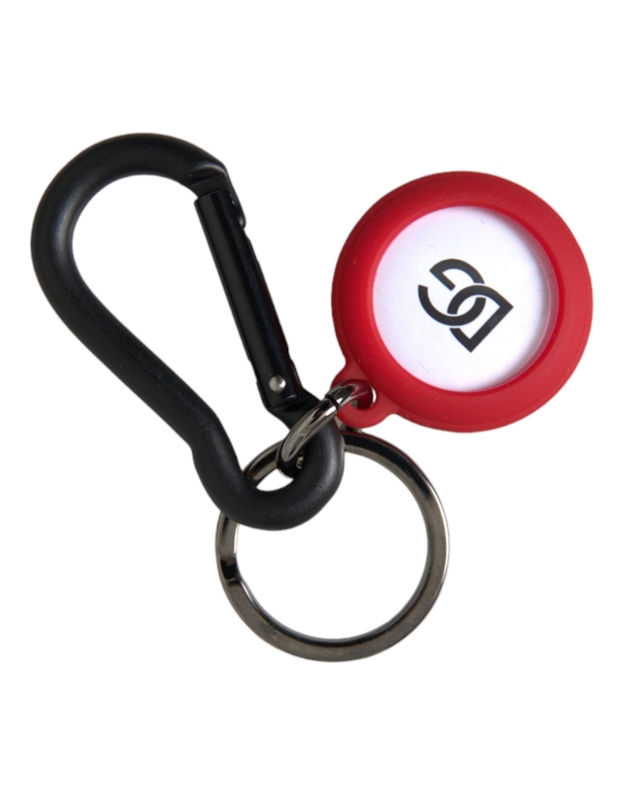 Dolce & Gabbana Red Rubber DG Logo Round Metal Brass Keyring Keychain