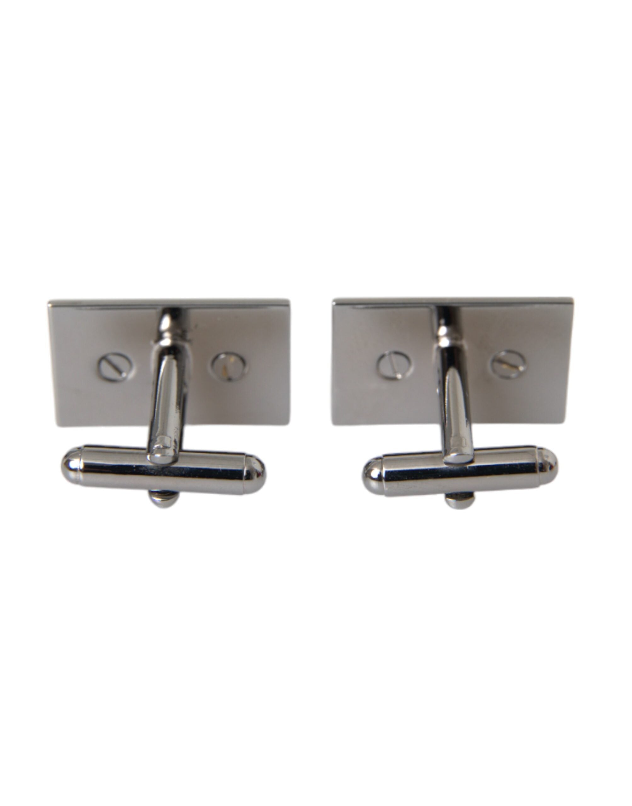 Dolce & Gabbana Silver Plated Metal Brass DG Logo Pin Cufflinks