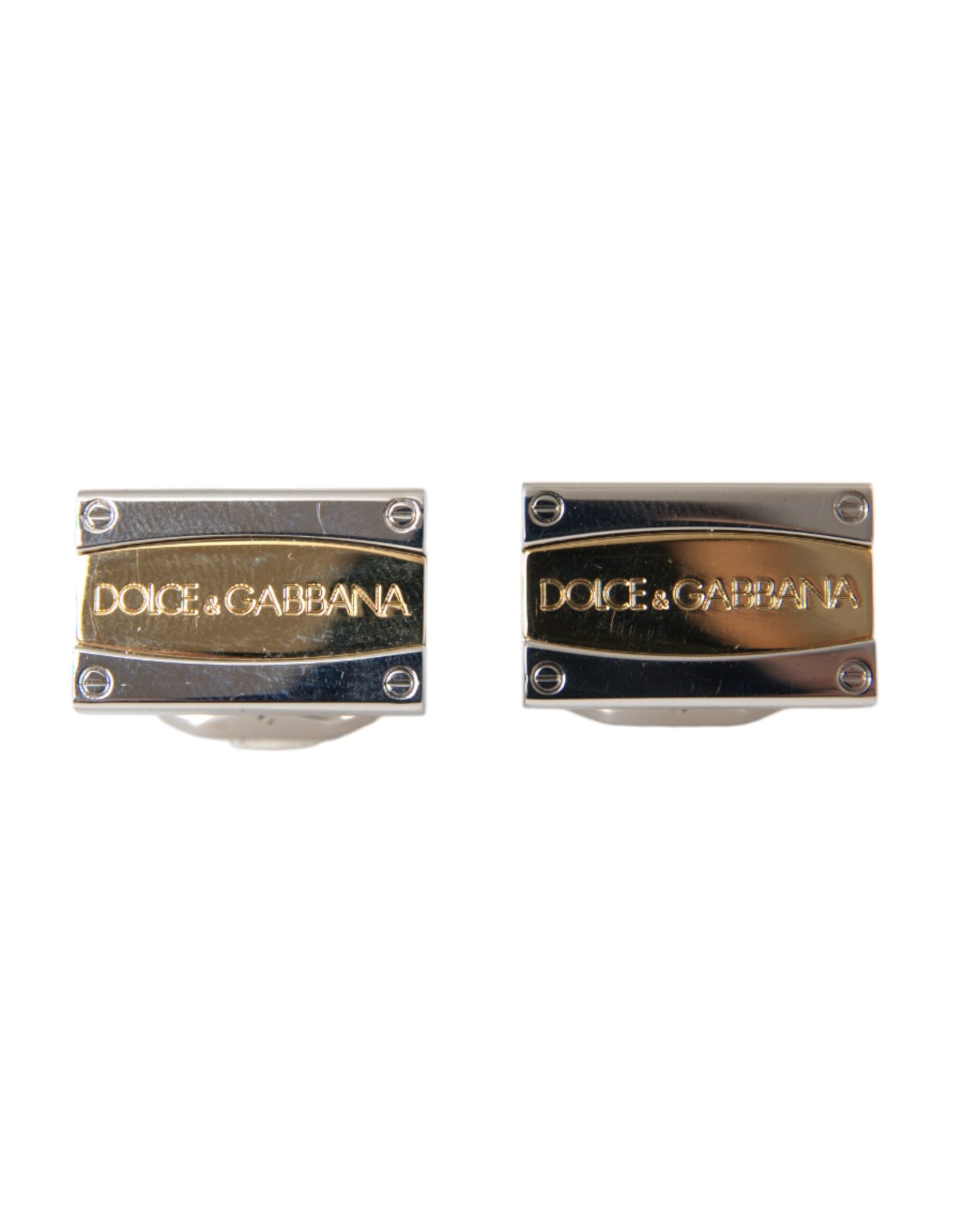 Dolce & Gabbana Silver Gold Plated Brass DG Logo Pin Cufflinks