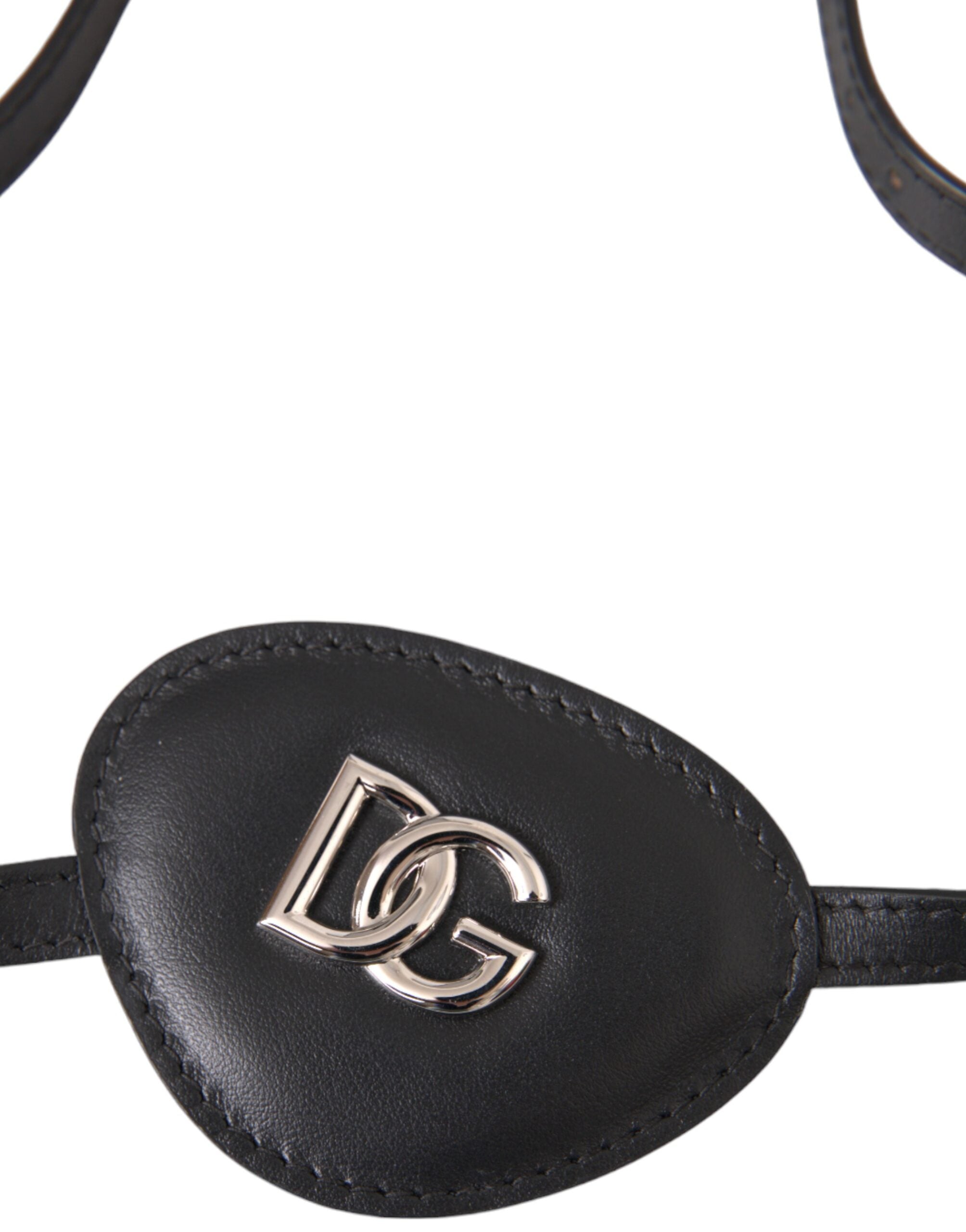 Dolce & Gabbana Black Calfskin Leather Metal DG Logo Eye Patch