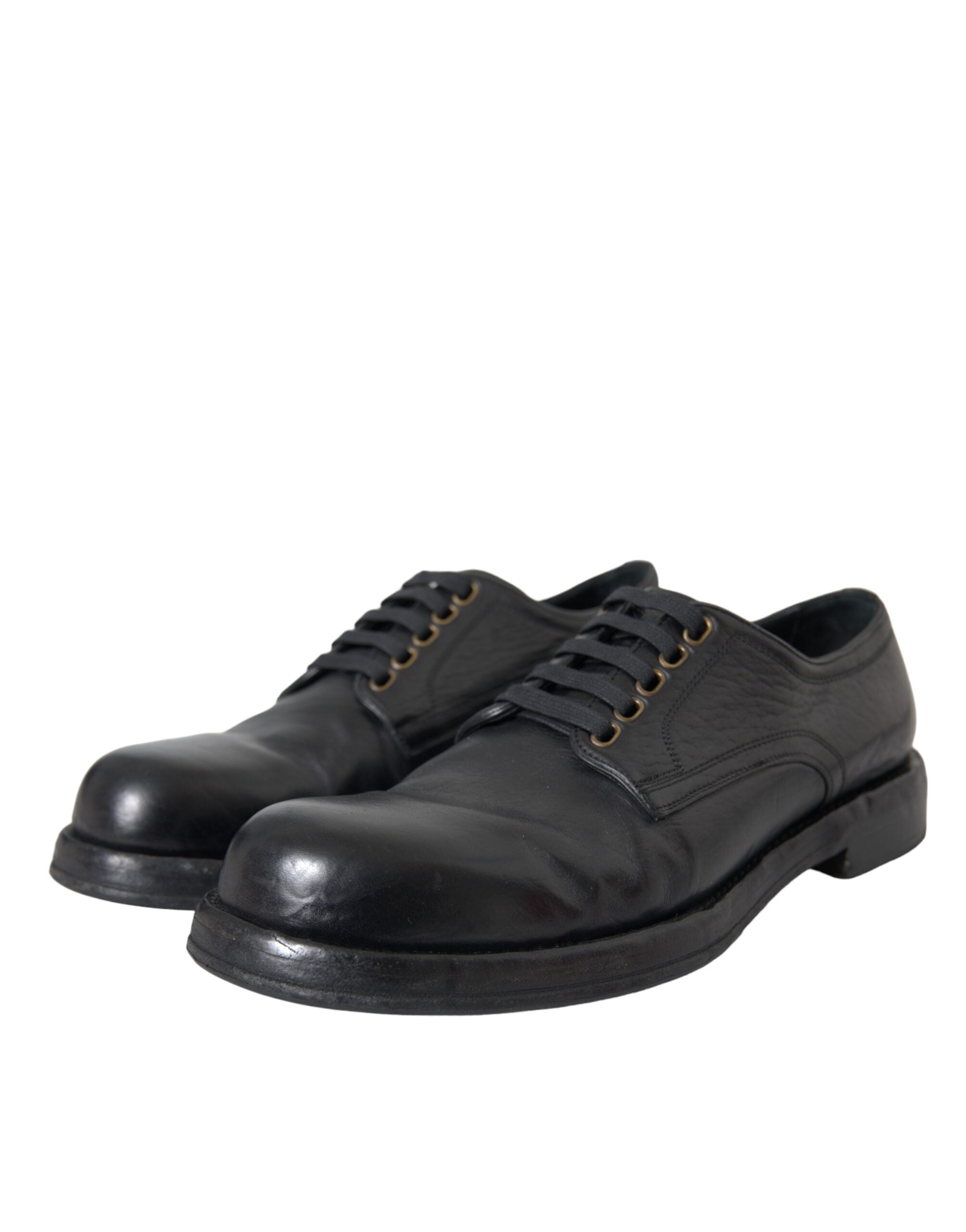 Dolce & Gabbana Black Horse Leather Derby Men Dress Shoes