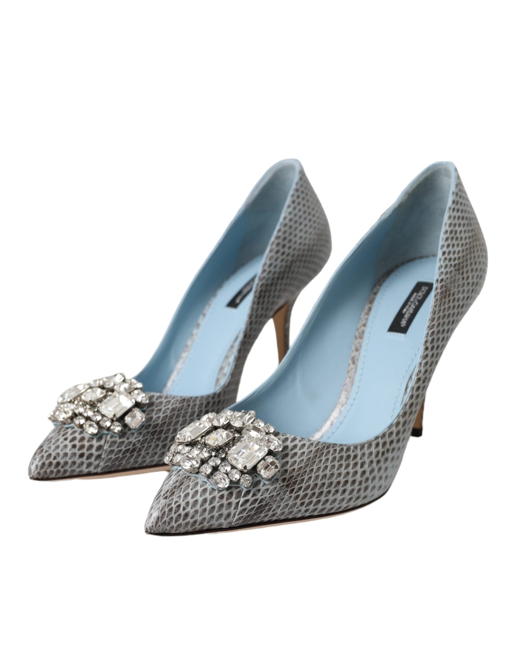 Dolce & Gabbana Light Blue Exotic Leather Crystal Bellucci Shoes