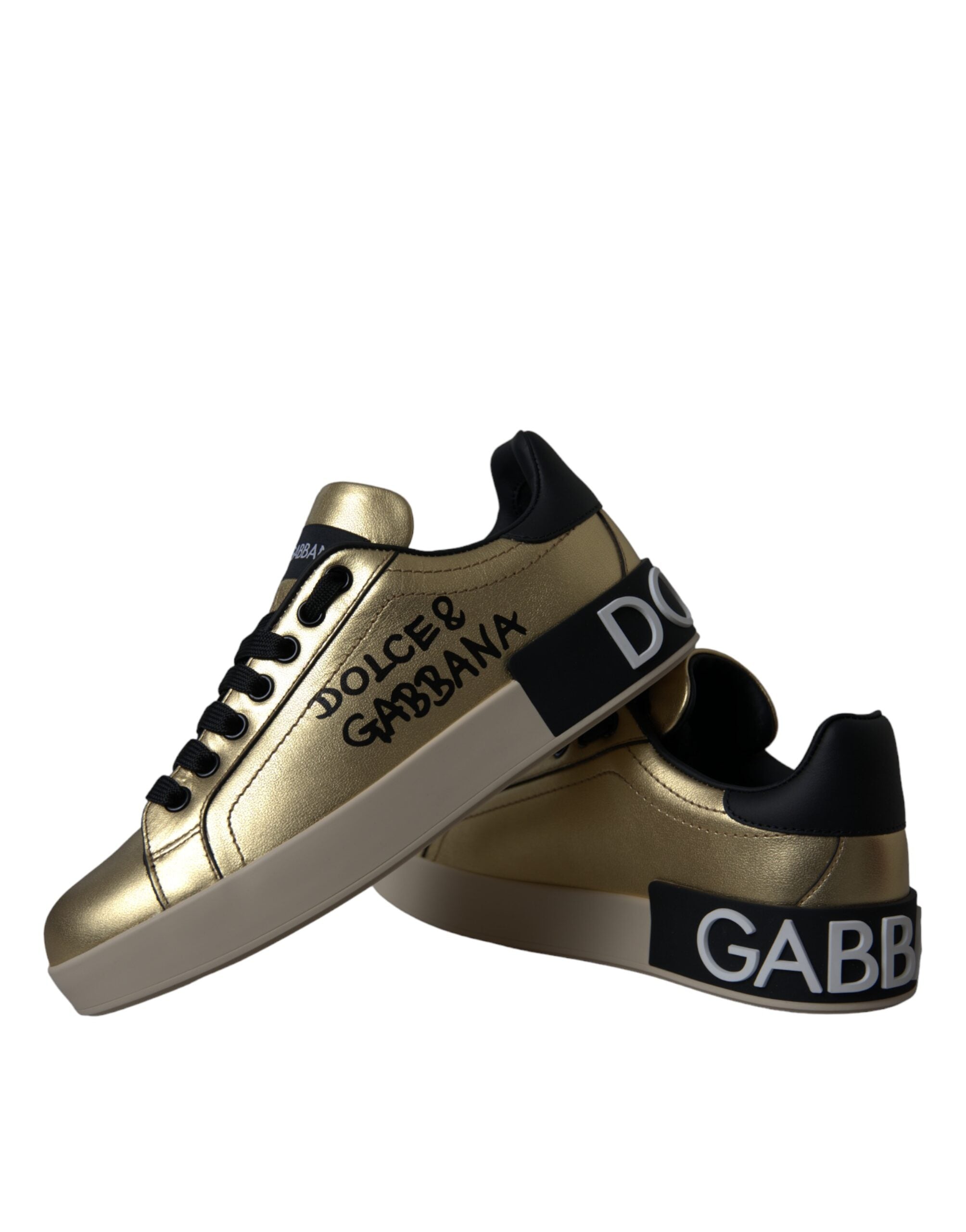 Dolce & Gabbana Gold Portofino Calf Leather Sneakers Women Shoes