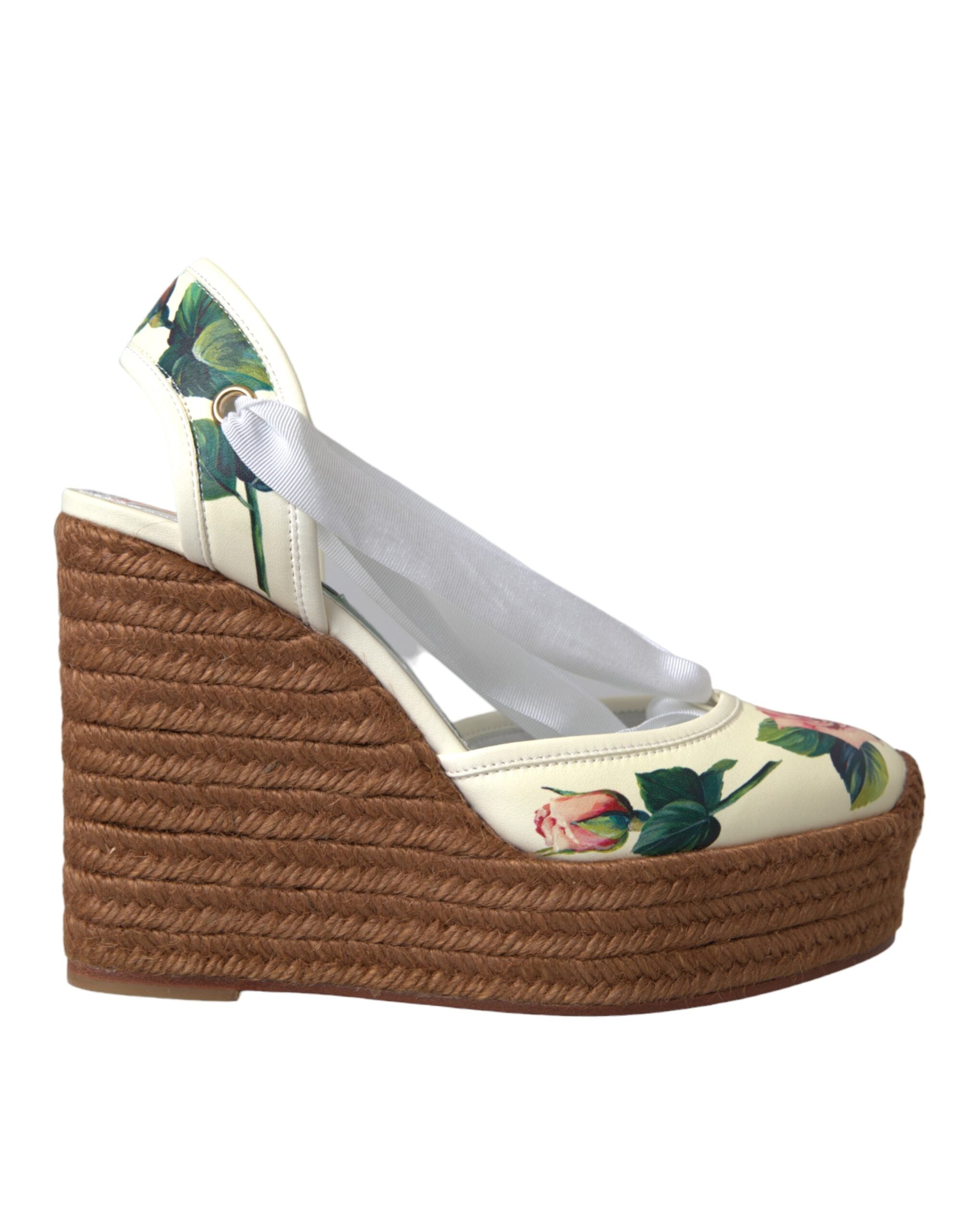 Dolce & Gabbana White Floral Wedge Heels Sandals Shoes